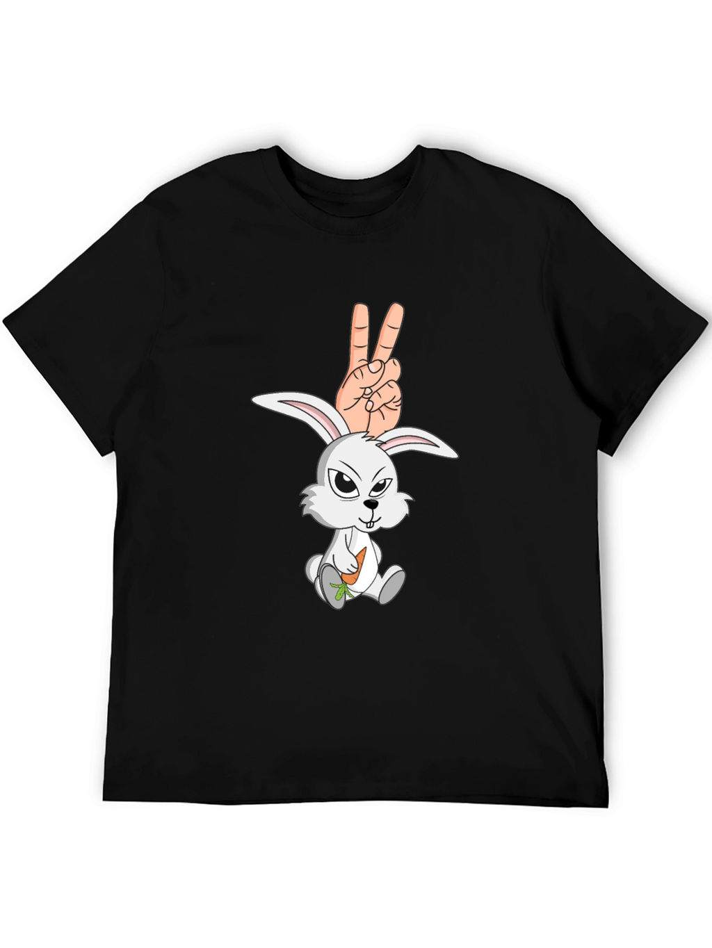 Cool Rabbit Peace Sign Graphic Black T-Shirt