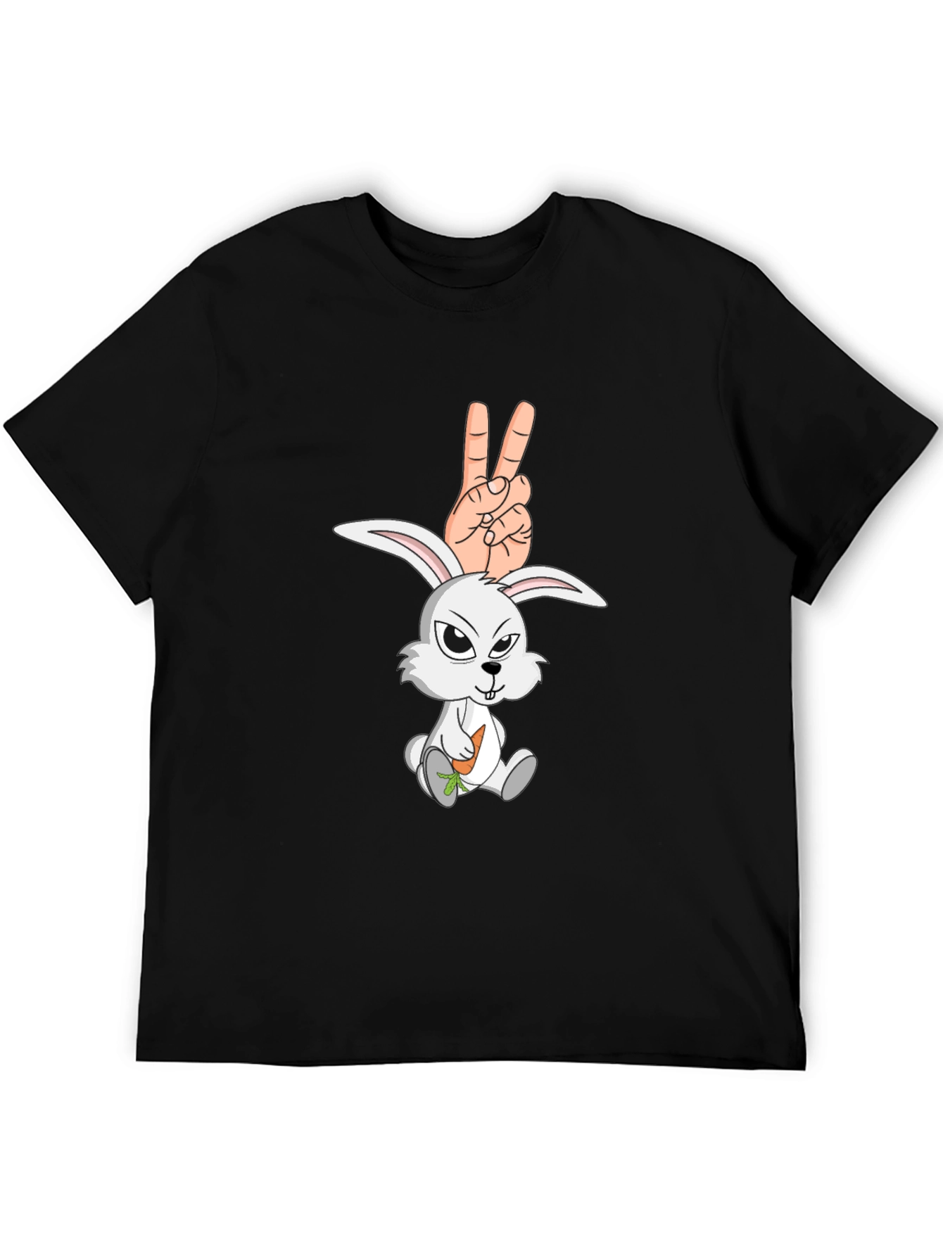 Cool Rabbit Peace Sign Graphic Black T-Shirt