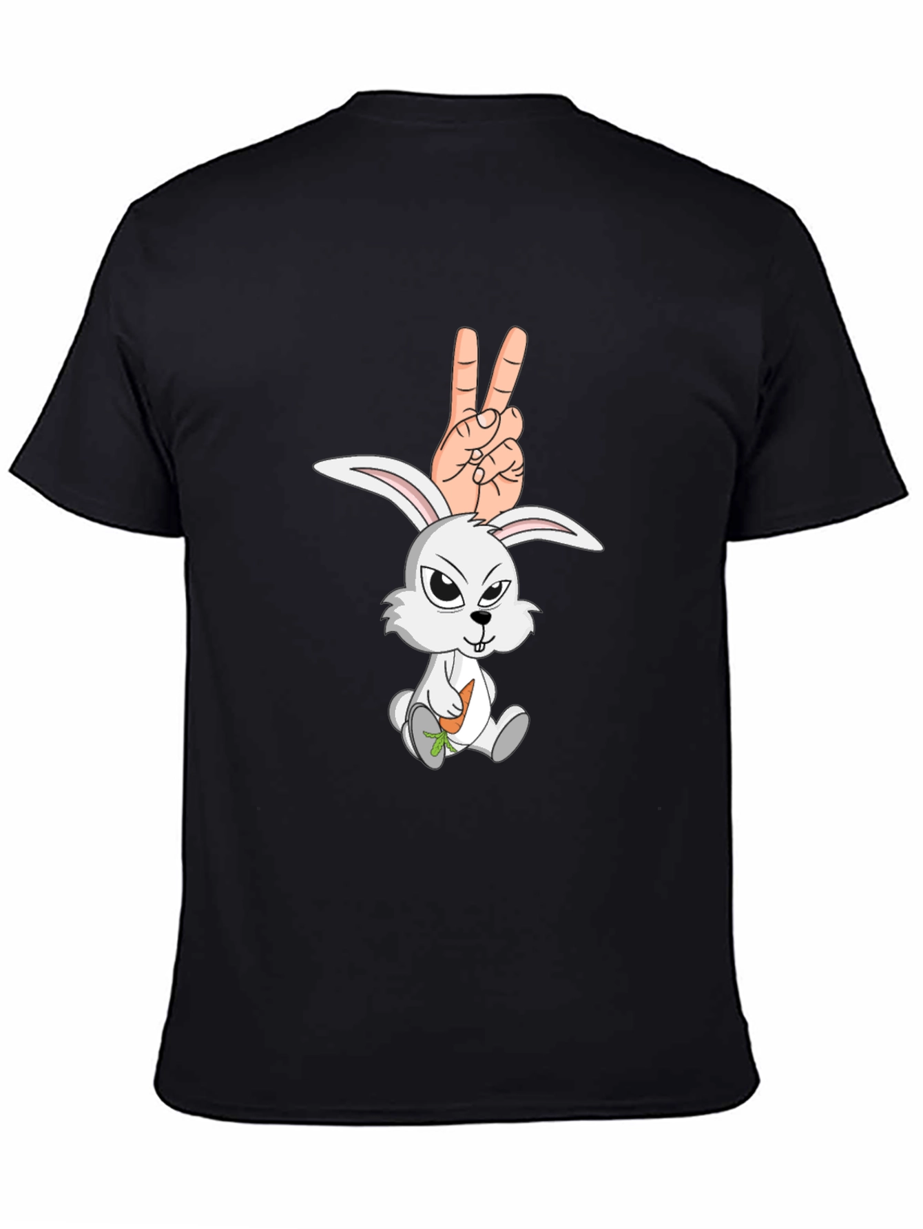 Cool Rabbit Peace Sign Graphic Black T-Shirt