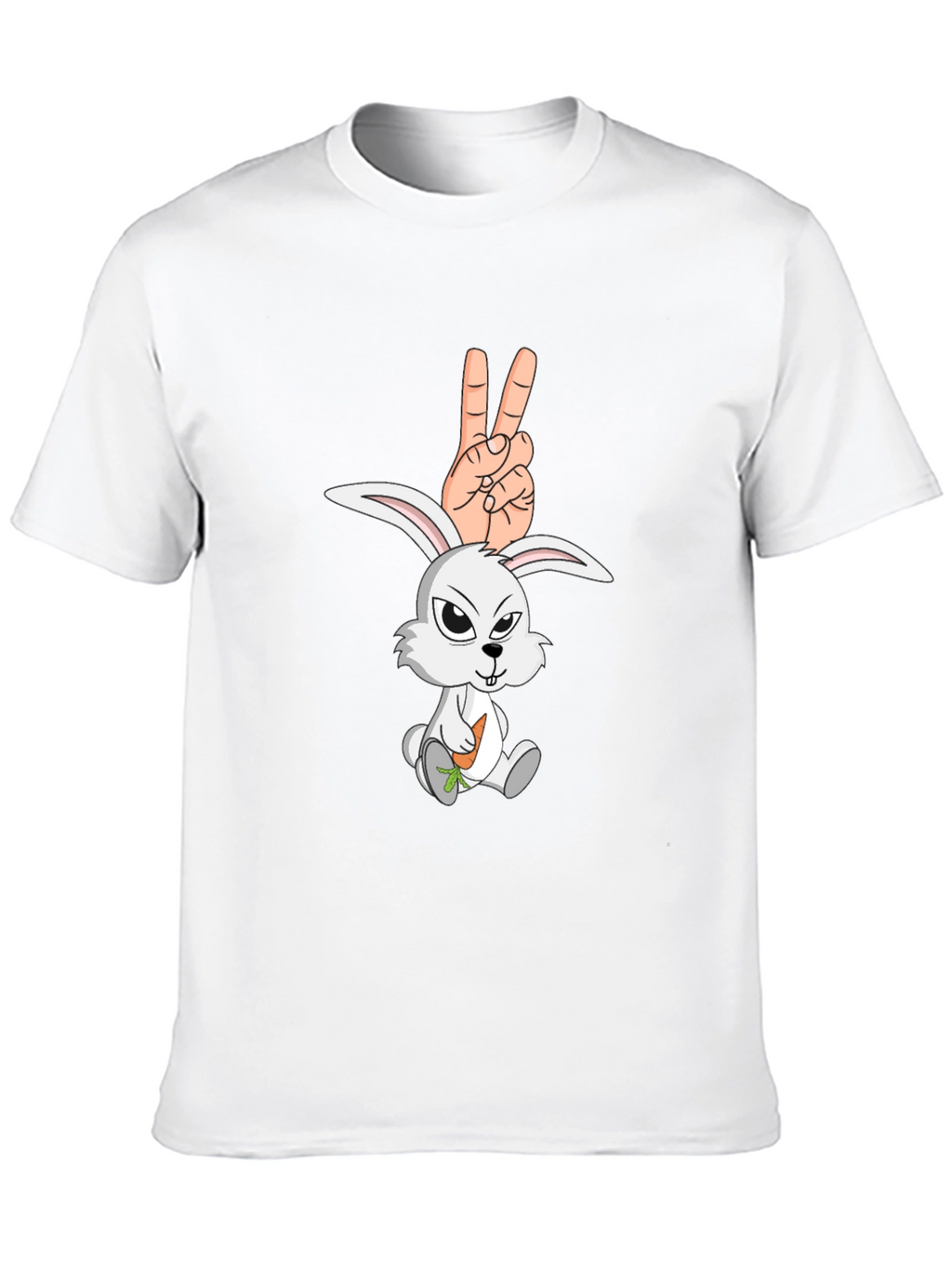 Cool Rabbit Peace Sign Graphic Black T-Shirt
