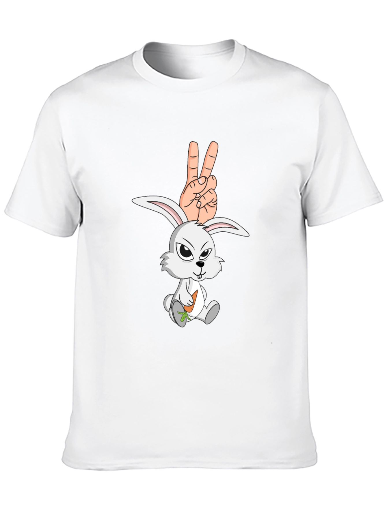 Cool Rabbit Peace Sign Graphic Black T-Shirt