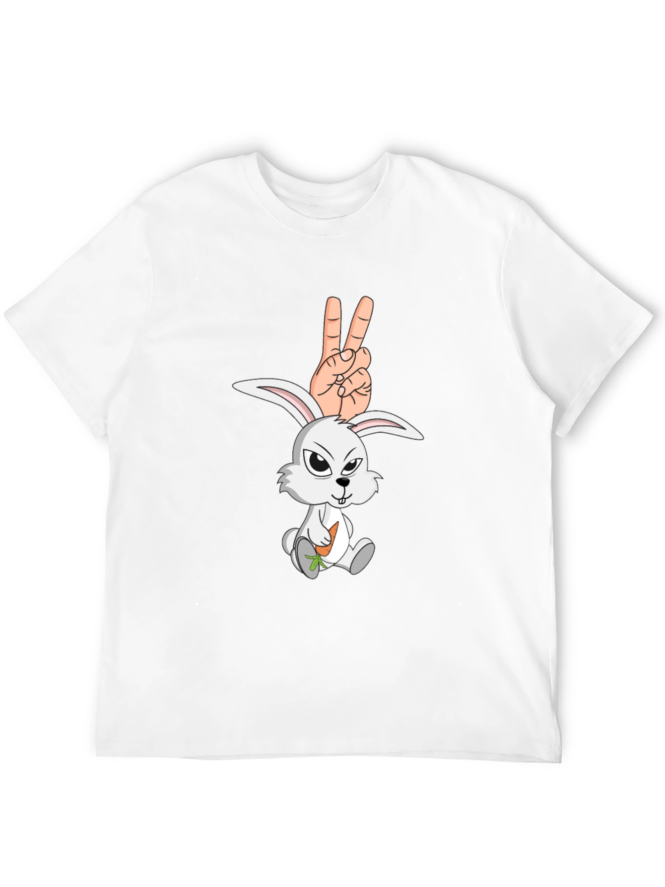 Cool Rabbit Peace Sign Graphic Black T-Shirt