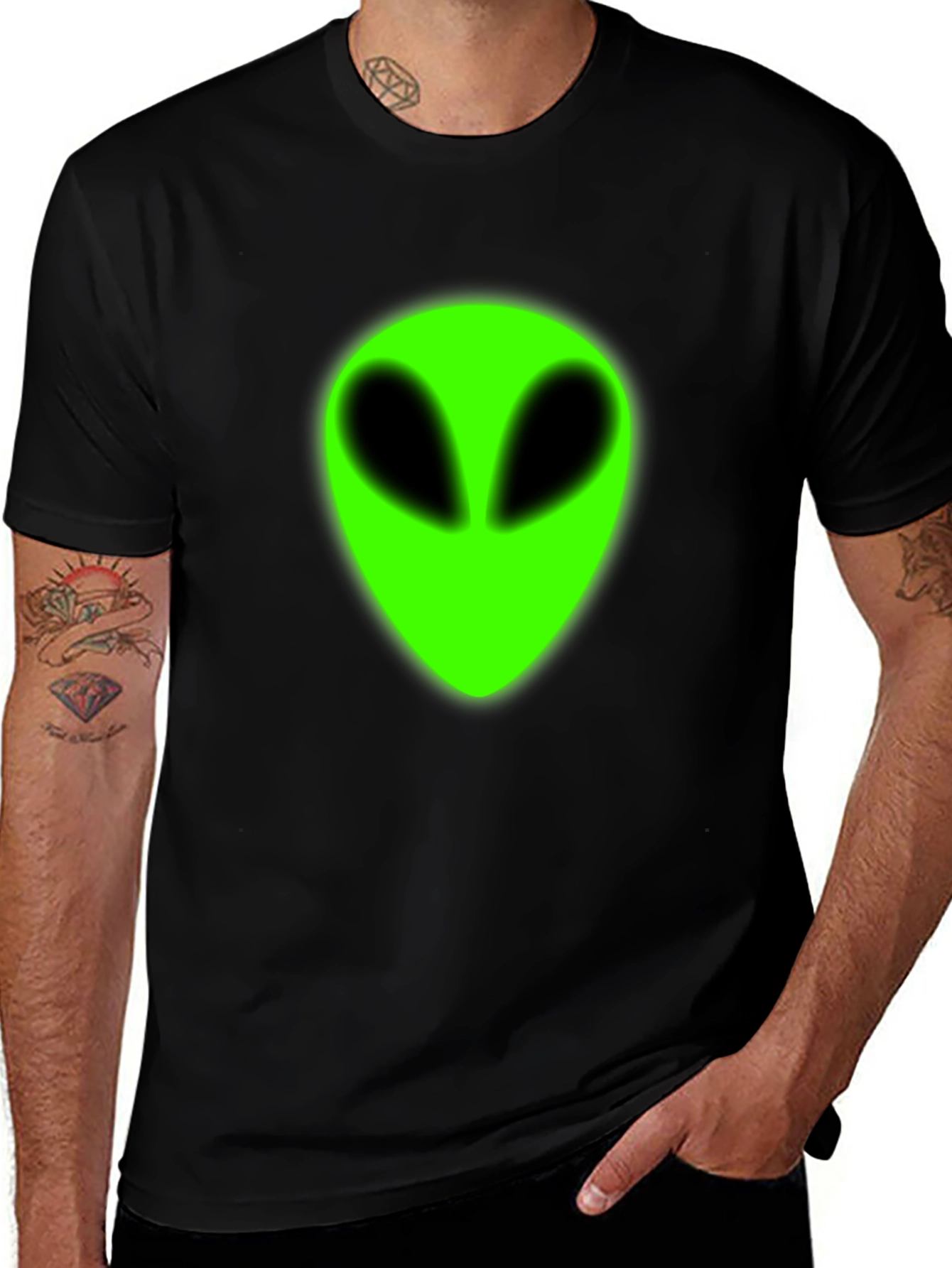 Alien Head Graphic T-Shirt - Mens Black Tee