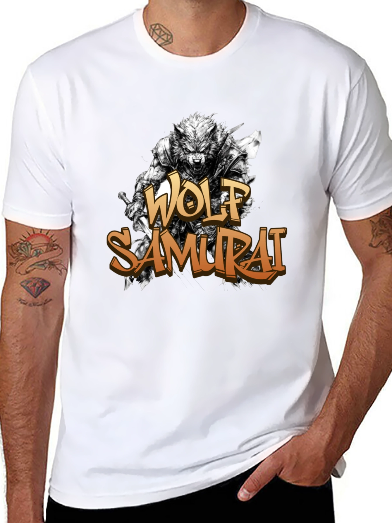 Wolf Samurai Graphic T-Shirt - Black