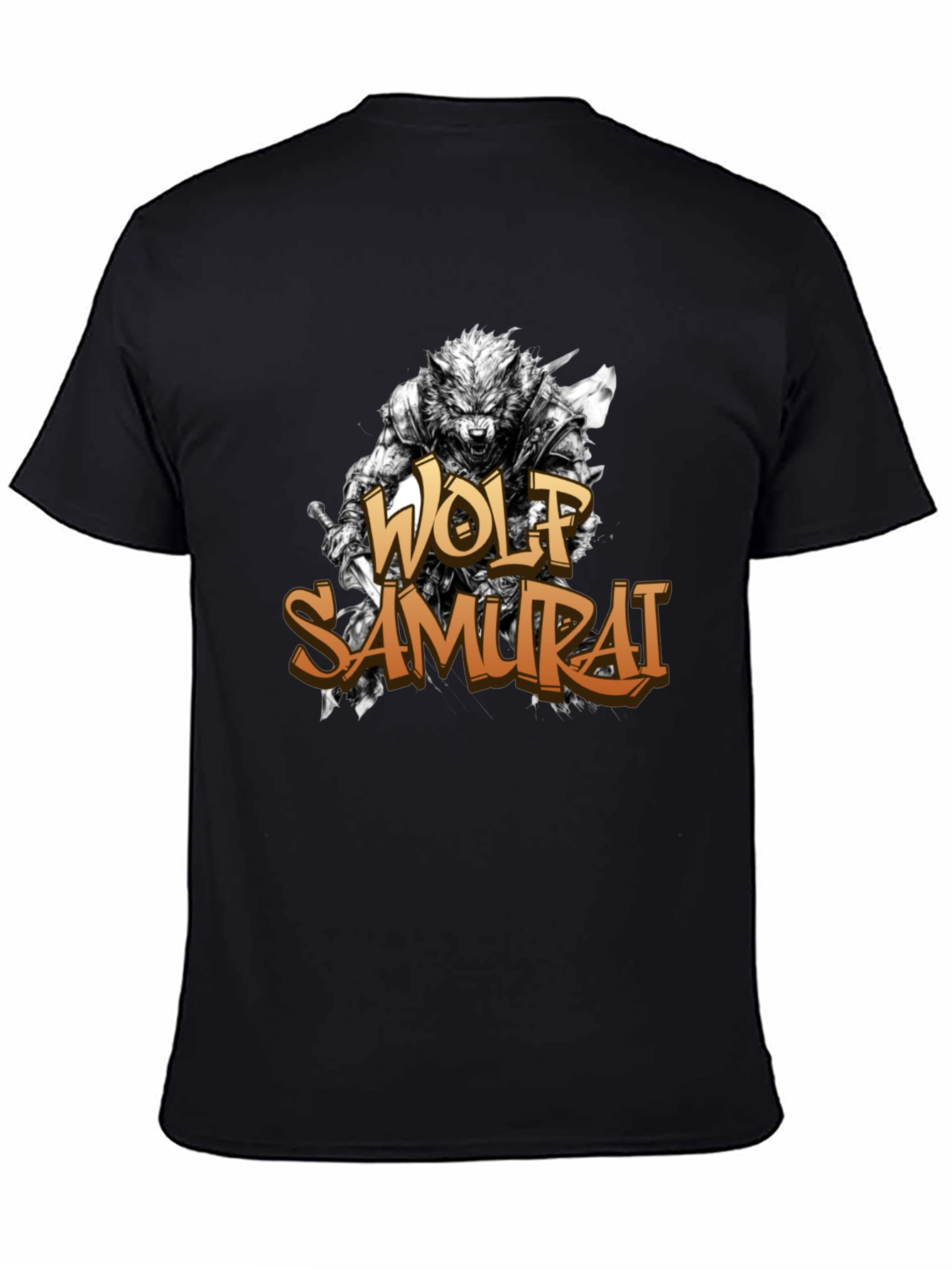 Wolf Samurai Graphic T-Shirt - Black