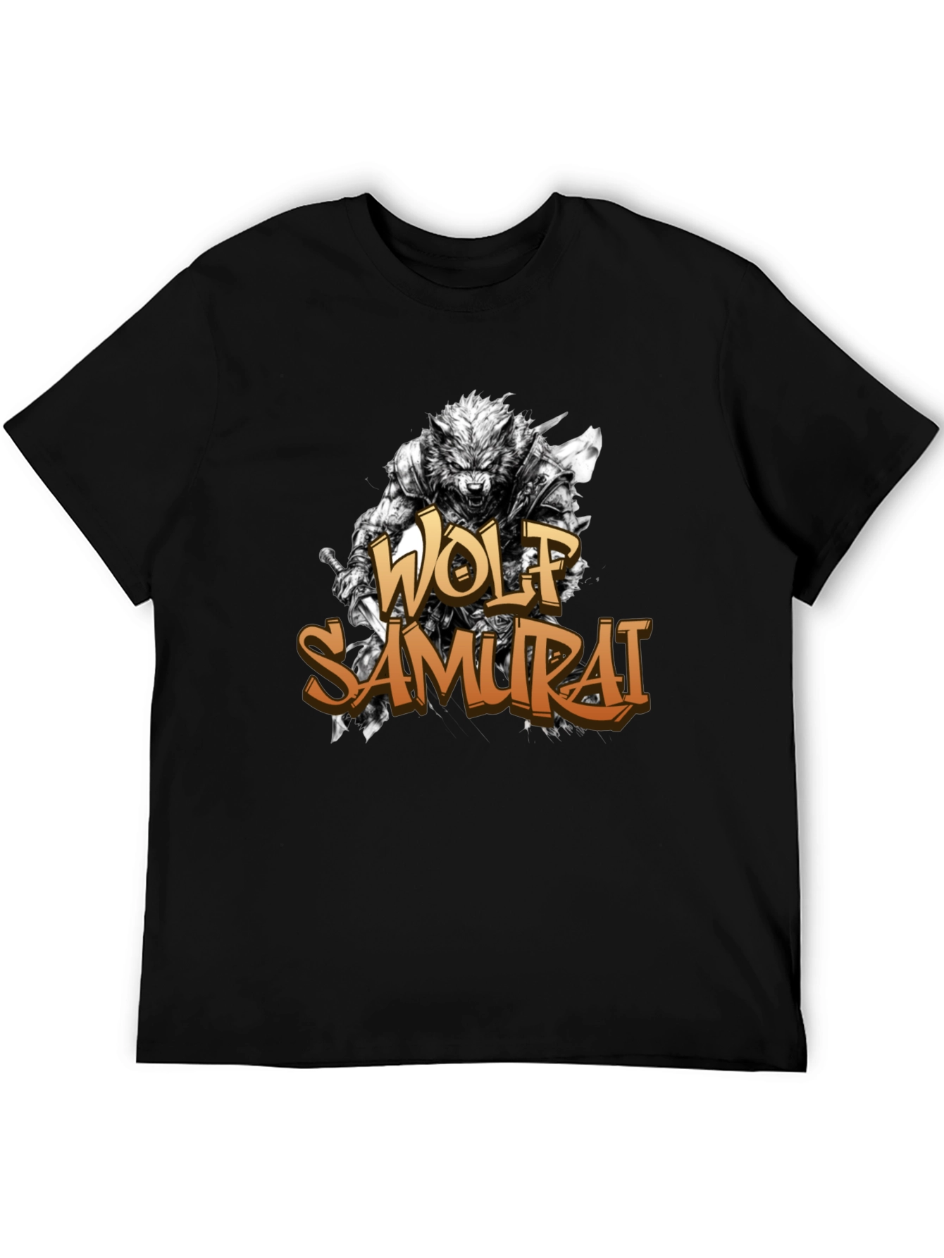 Wolf Samurai Graphic T-Shirt - Black