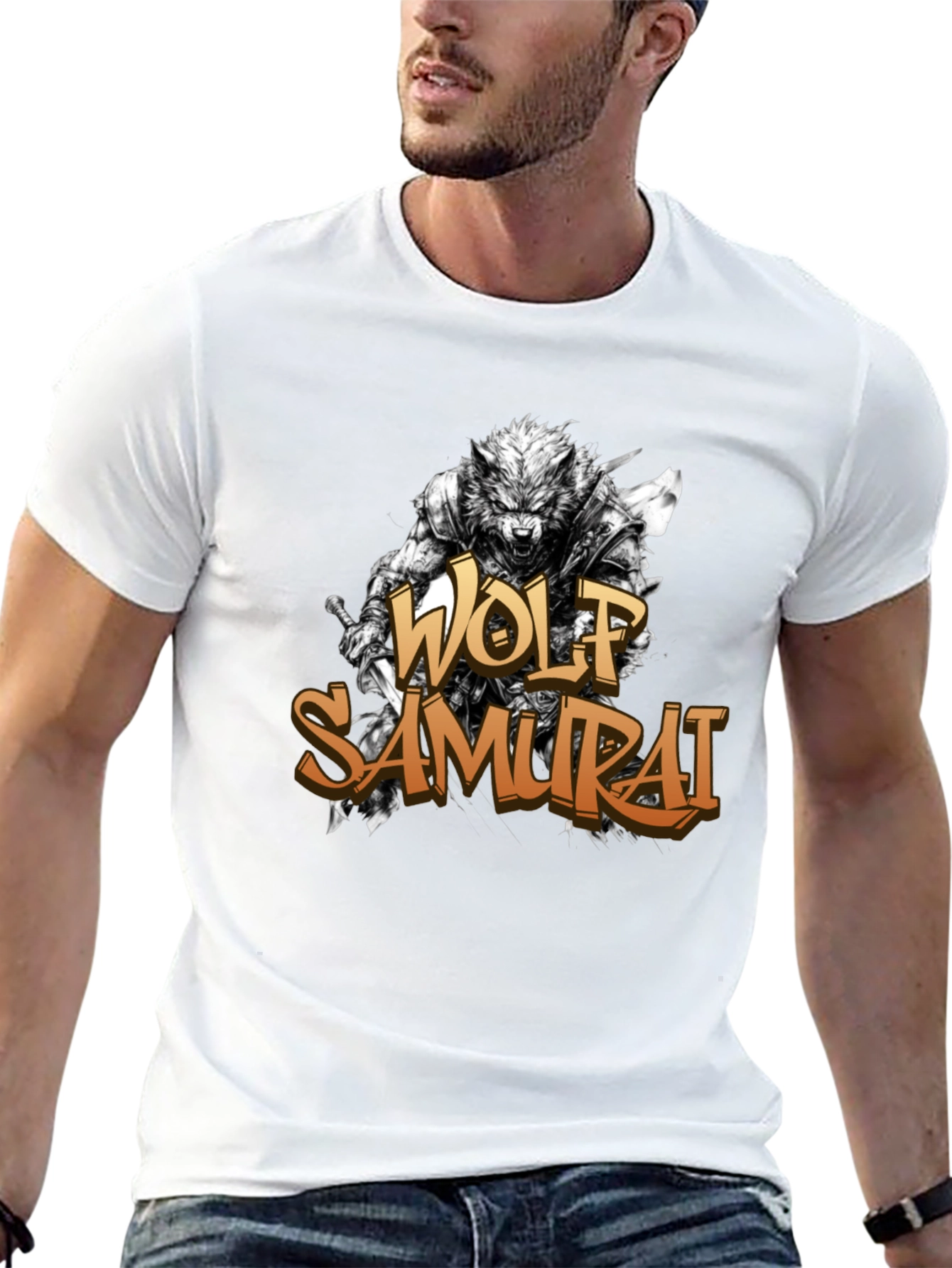 Wolf Samurai Graphic T-Shirt - Black