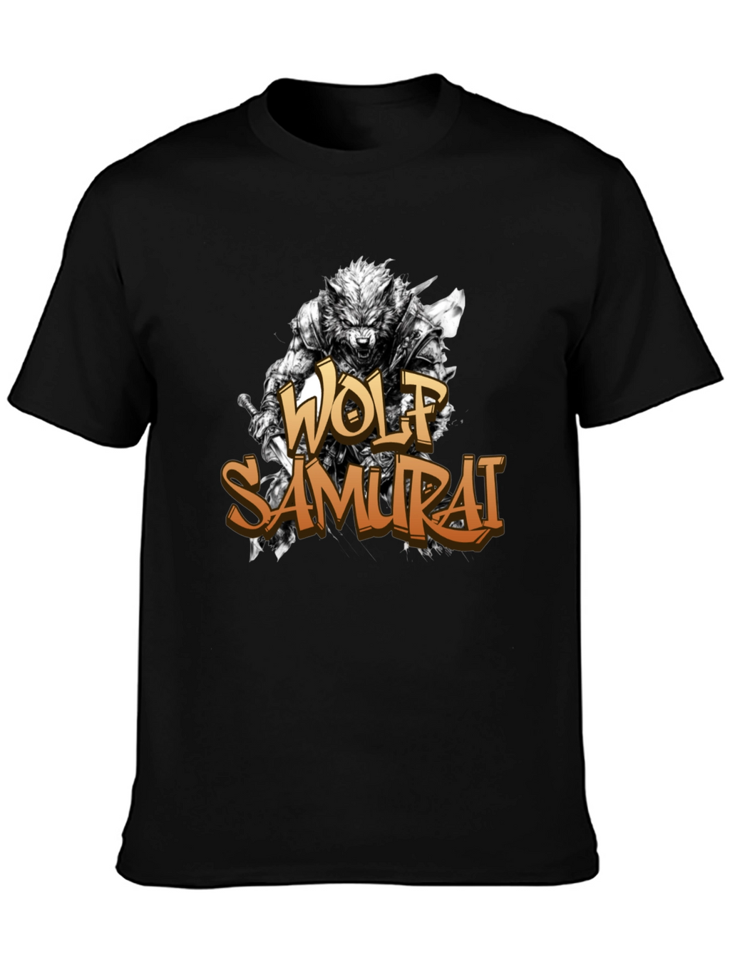 Wolf Samurai Graphic T-Shirt - Black