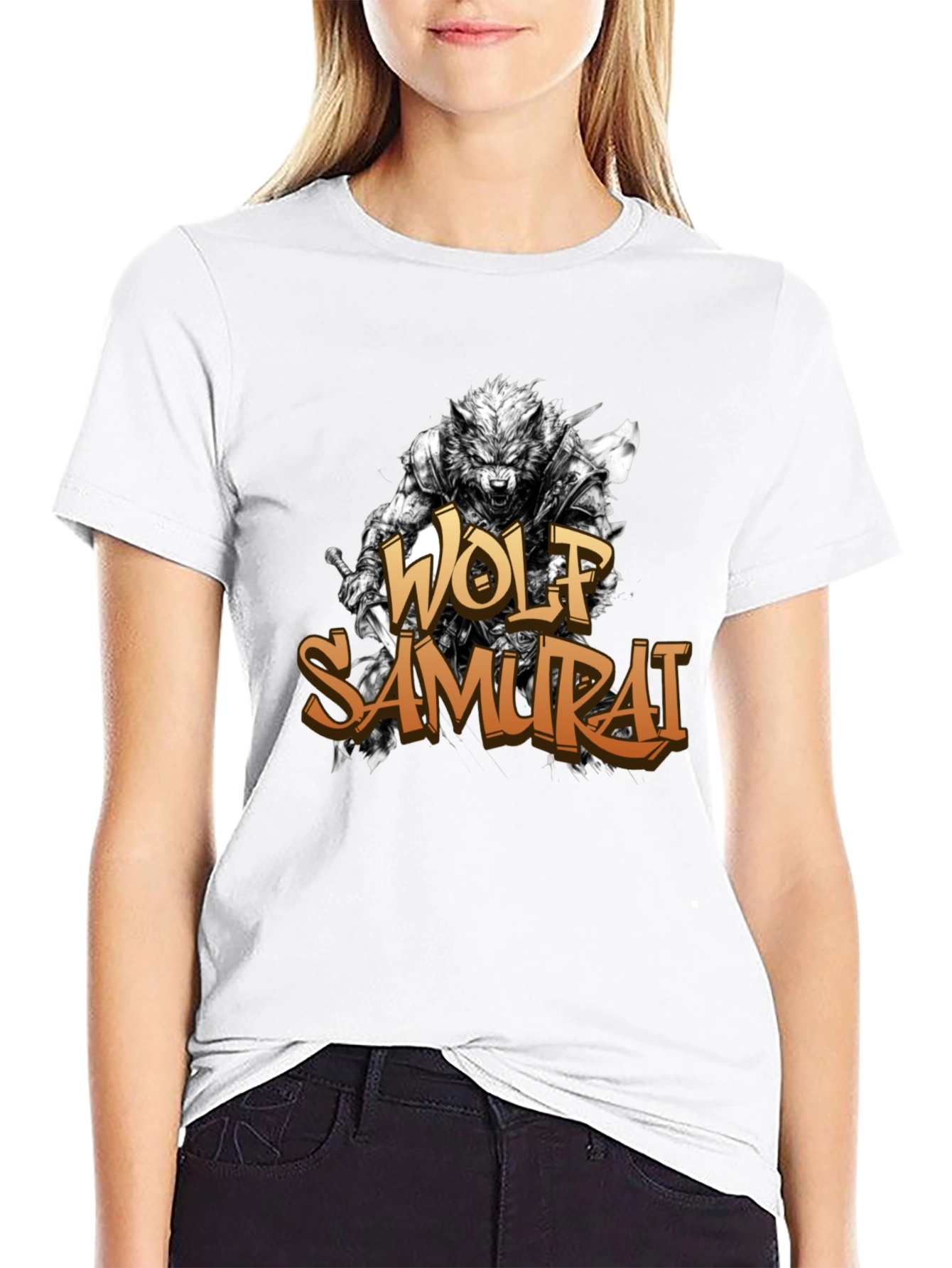 Wolf Samurai Graphic T-Shirt - Black