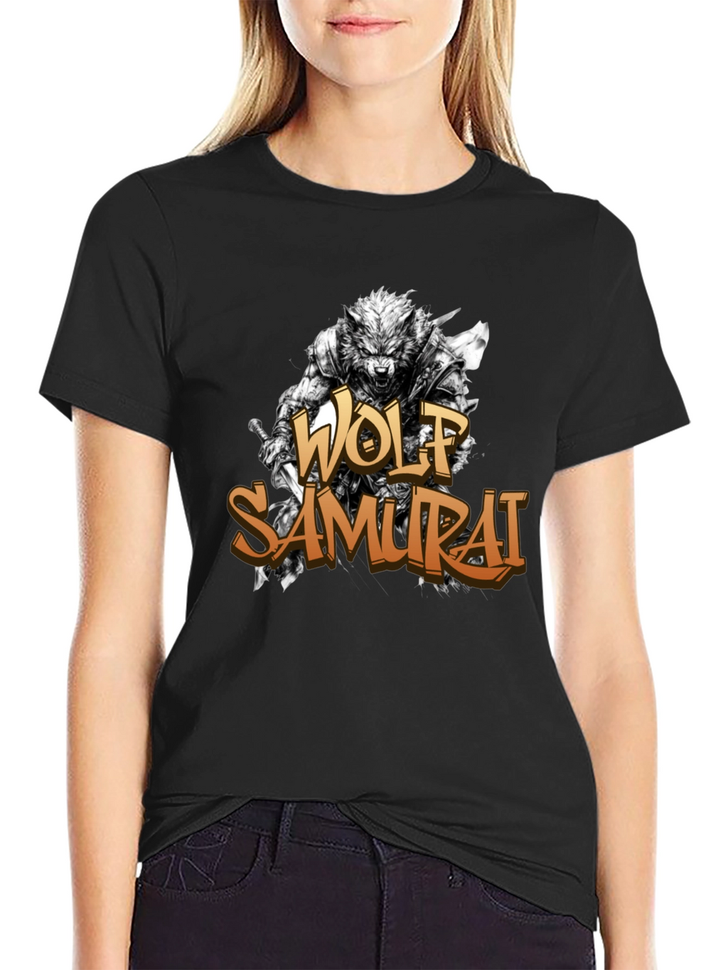 Wolf Samurai Graphic T-Shirt - Black