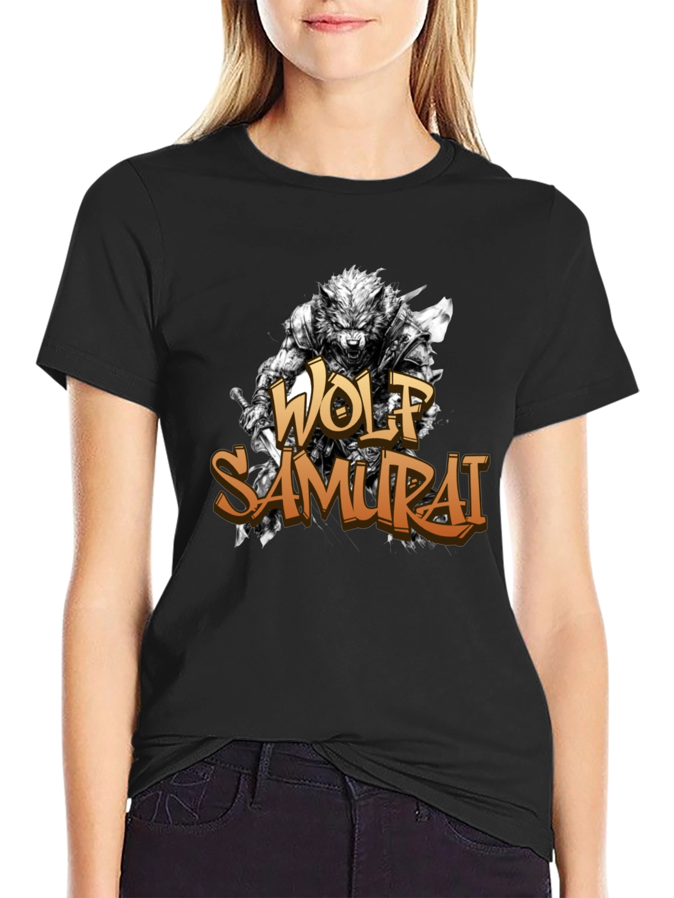 Wolf Samurai Graphic T-Shirt - Black