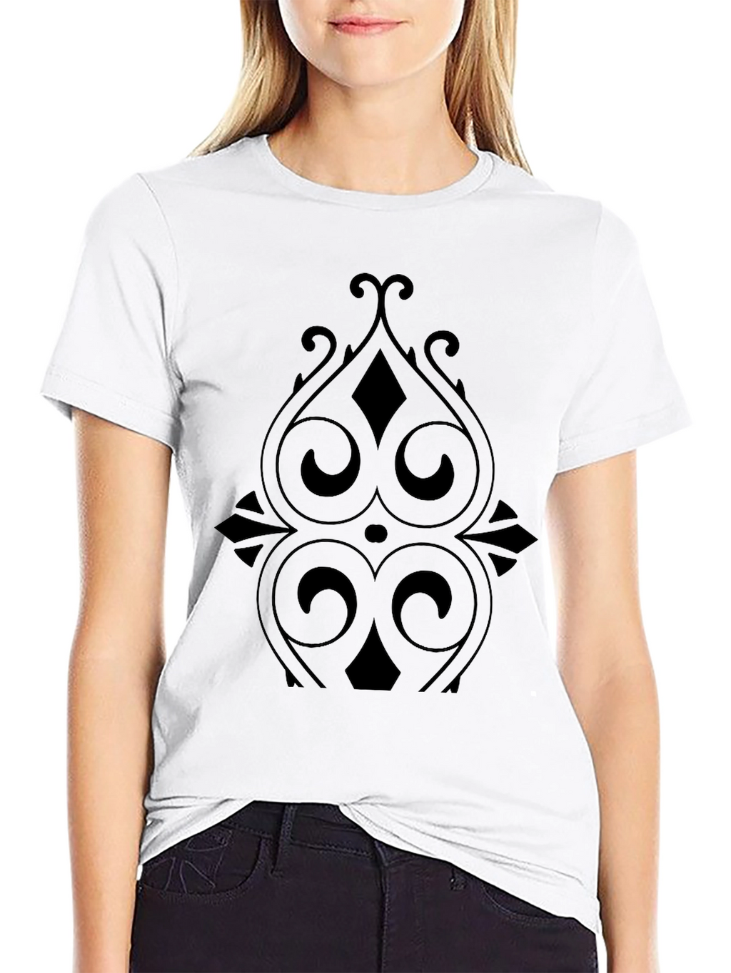 Elegant Black Tee with Ornate Graphic Design