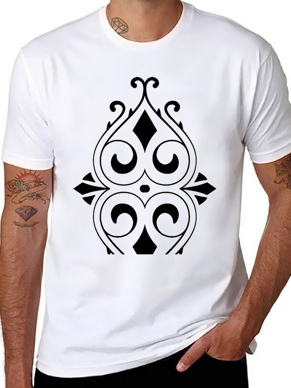 Elegant Black Tee with Ornate Graphic Design