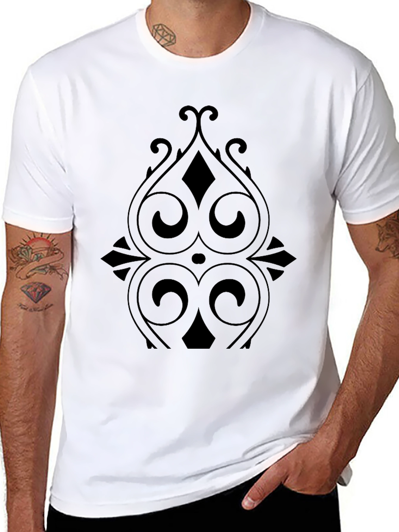 Elegant Black Tee with Ornate Graphic Design