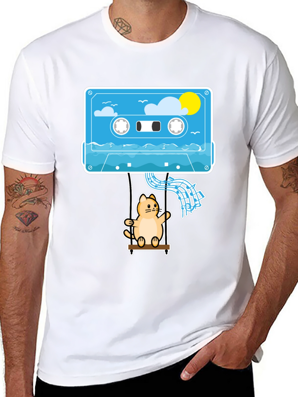 Cassette Cat Swing T-Shirt - Cool Graphic Tee