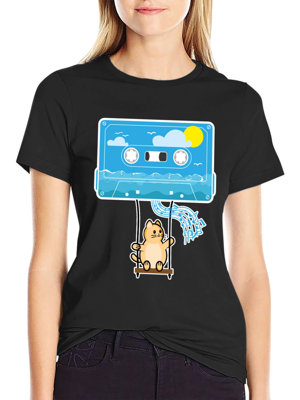 Cassette Cat Swing T-Shirt - Cool Graphic Tee