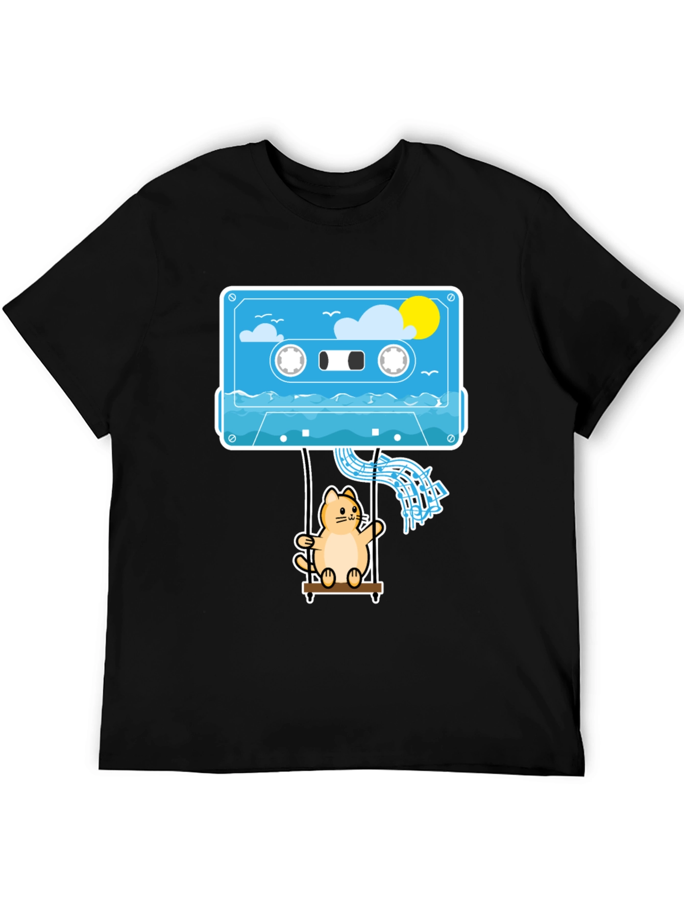 Cassette Cat Swing T-Shirt - Cool Graphic Tee