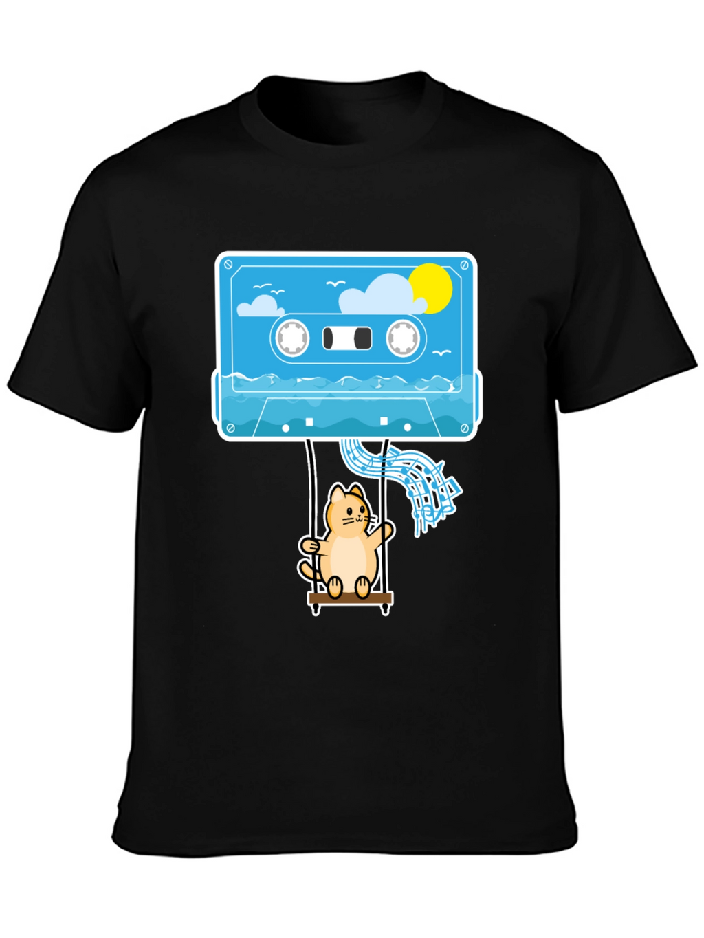 Cassette Cat Swing T-Shirt - Cool Graphic Tee