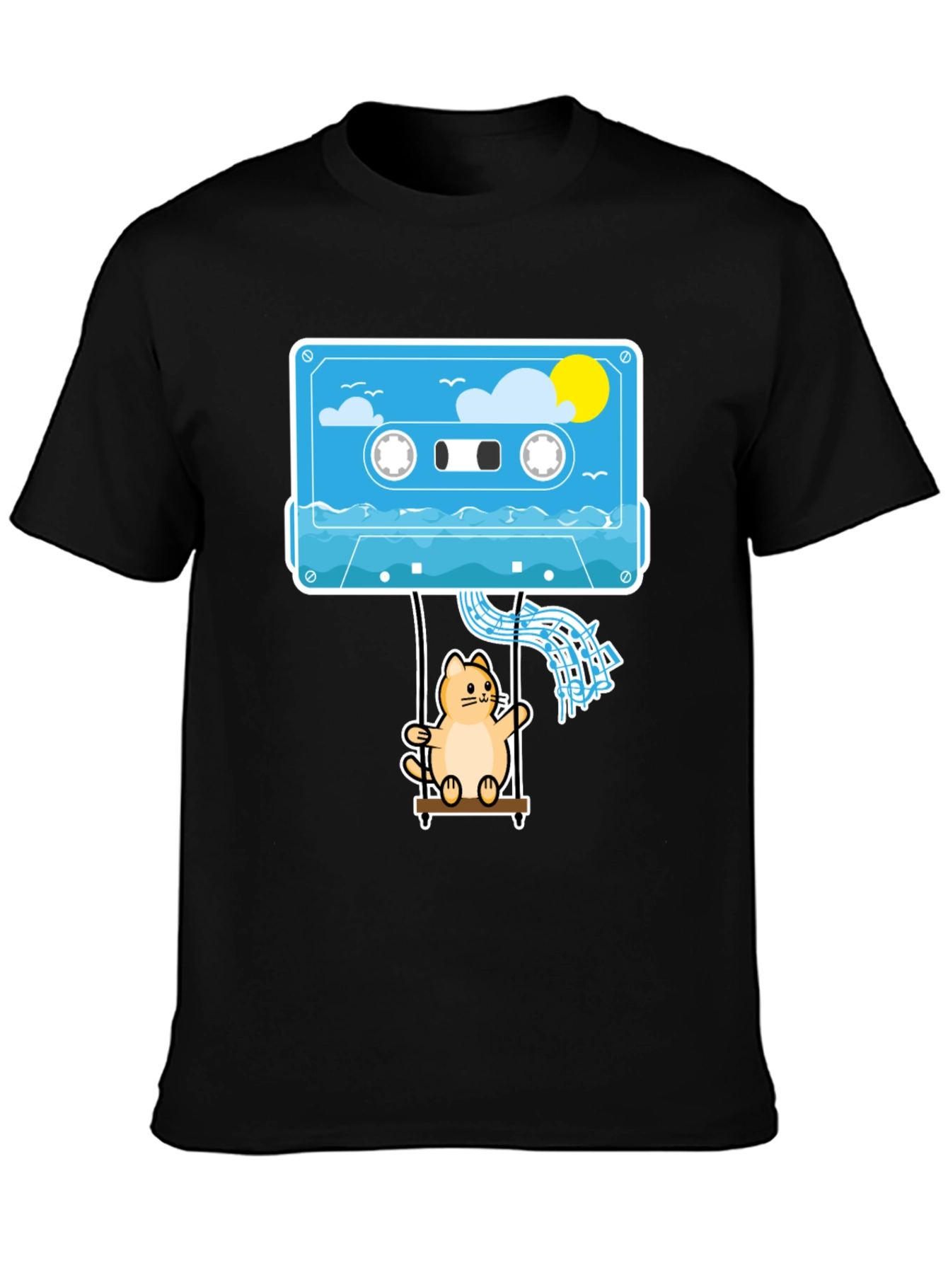 Cassette Cat Swing T-Shirt - Cool Graphic Tee