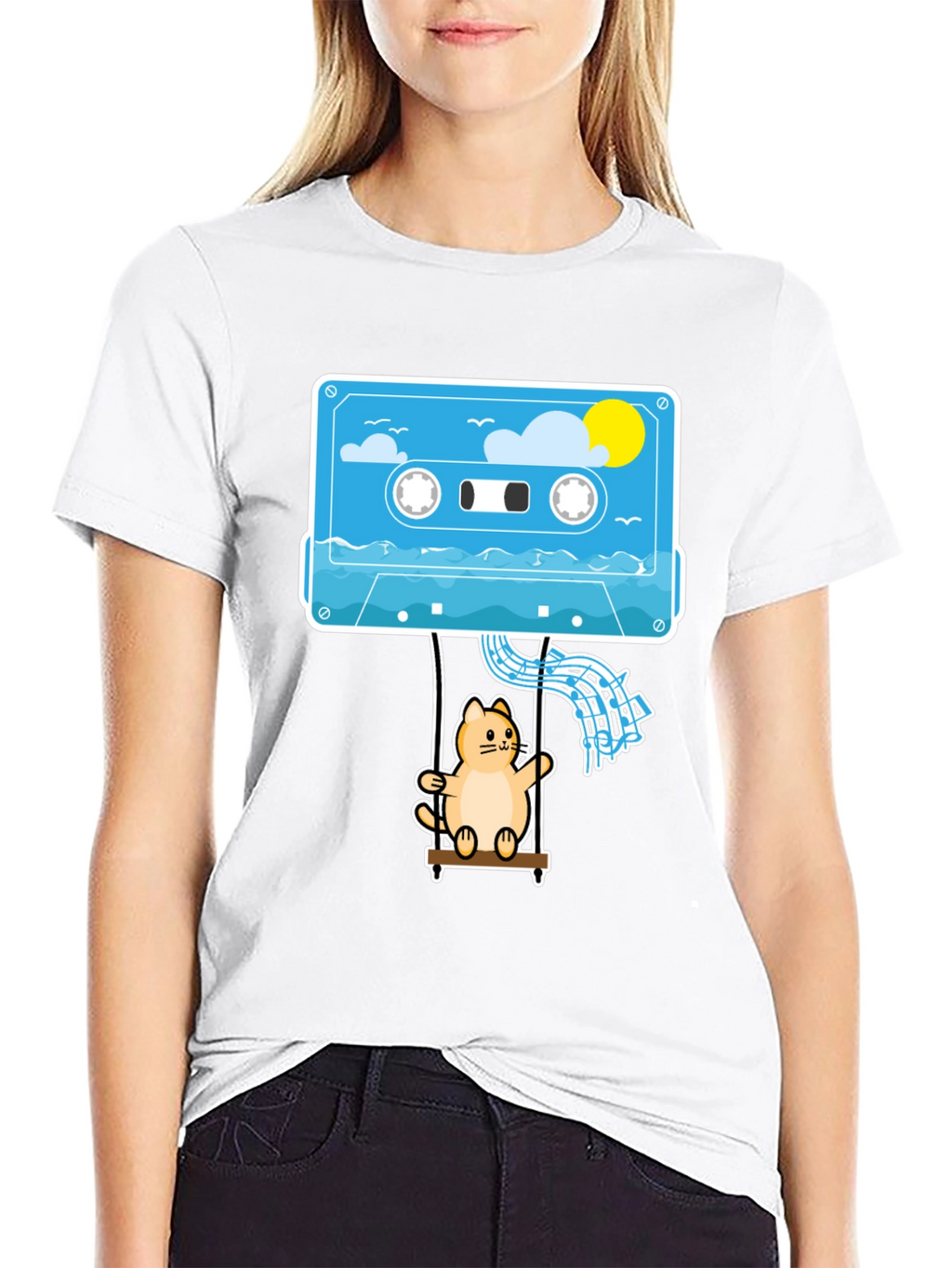 Cassette Cat Swing T-Shirt - Cool Graphic Tee