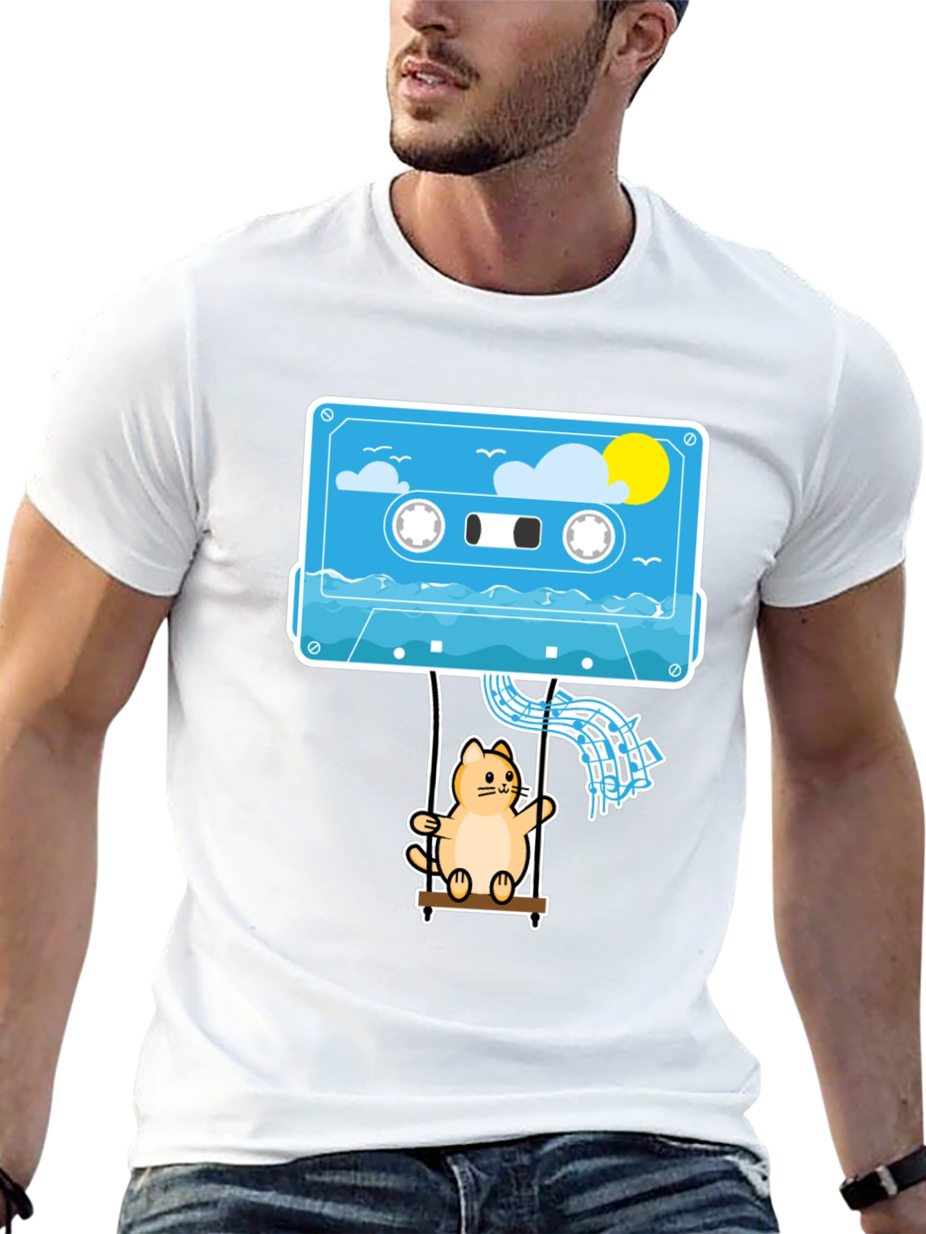 Cassette Cat Swing T-Shirt - Cool Graphic Tee