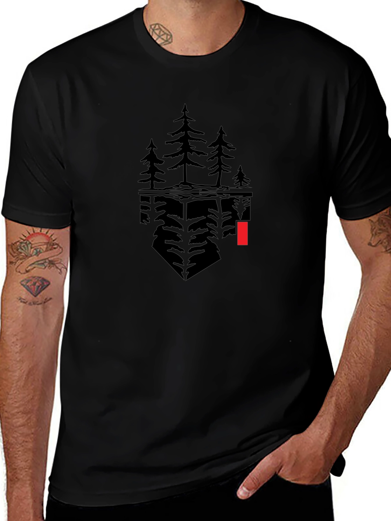 Abstract Tree Graphic Black T-Shirt