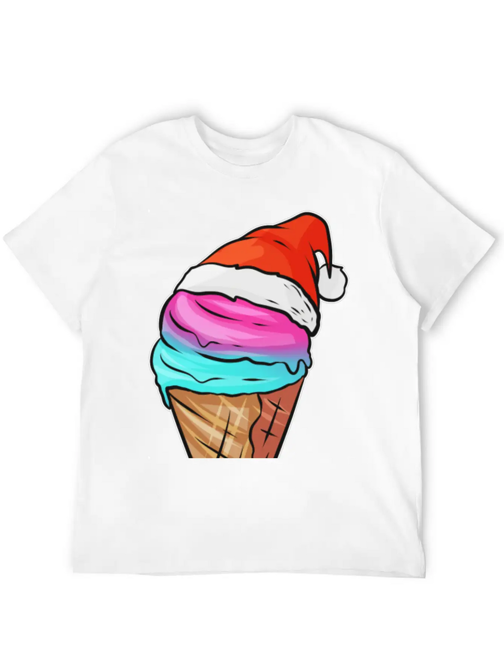 Ice Cream Cone With Ice Cream And Santas Hat For Breathable Graphic T-Shirt – Perfect For Casual Days