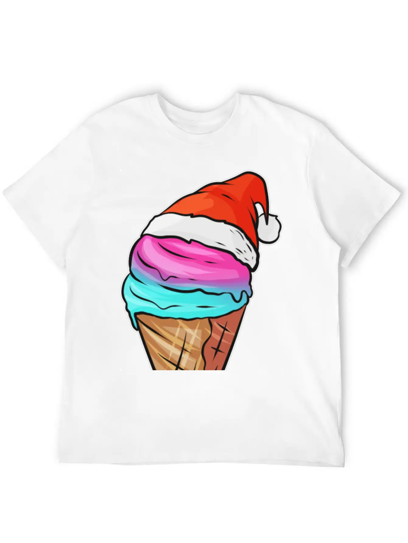 Ice Cream Cone With Ice Cream And Santas Hat For Breathable Graphic T-Shirt – Perfect For Casual Days