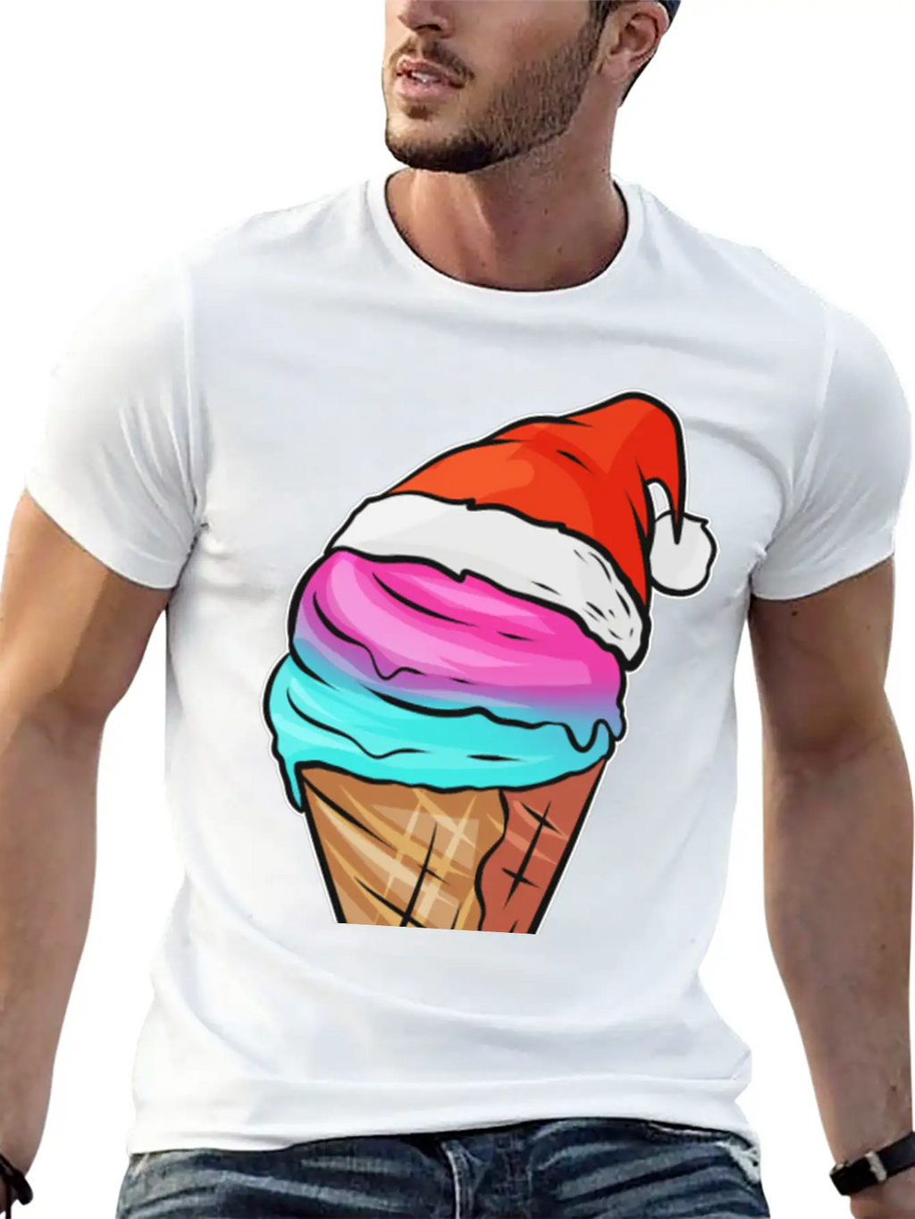 Ice Cream Cone With Ice Cream And Santas Hat For Breathable Graphic T-Shirt – Perfect For Casual Days