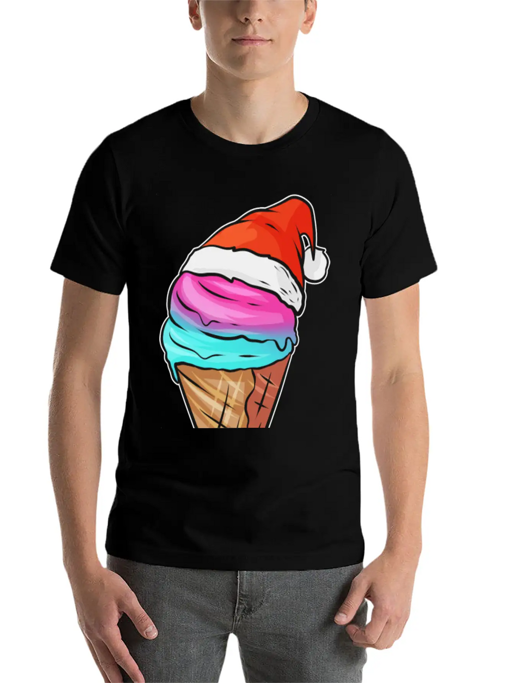 Ice Cream Cone With Ice Cream And Santas Hat For Breathable Graphic T-Shirt – Perfect For Casual Days