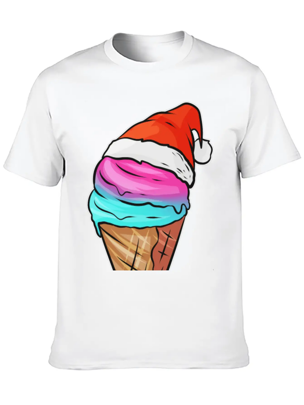 Ice Cream Cone With Ice Cream And Santas Hat For Breathable Graphic T-Shirt – Perfect For Casual Days