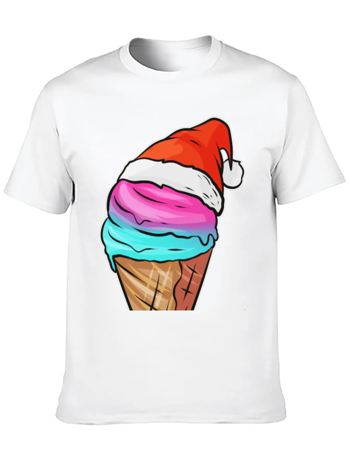 Ice Cream Cone With Ice Cream And Santas Hat For Breathable Graphic T-Shirt – Perfect For Casual Days