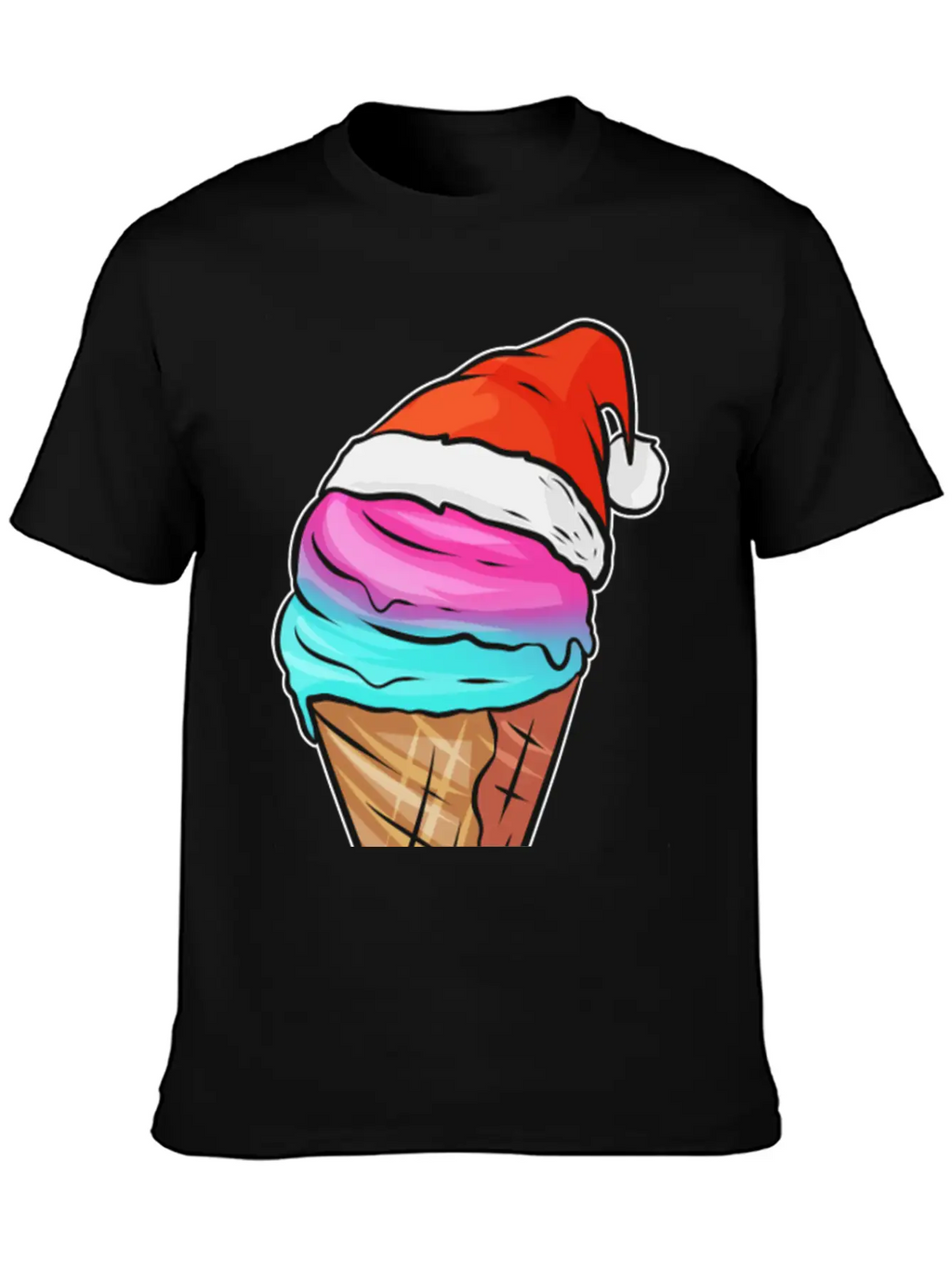 Ice Cream Cone With Ice Cream And Santas Hat For Breathable Graphic T-Shirt – Perfect For Casual Days