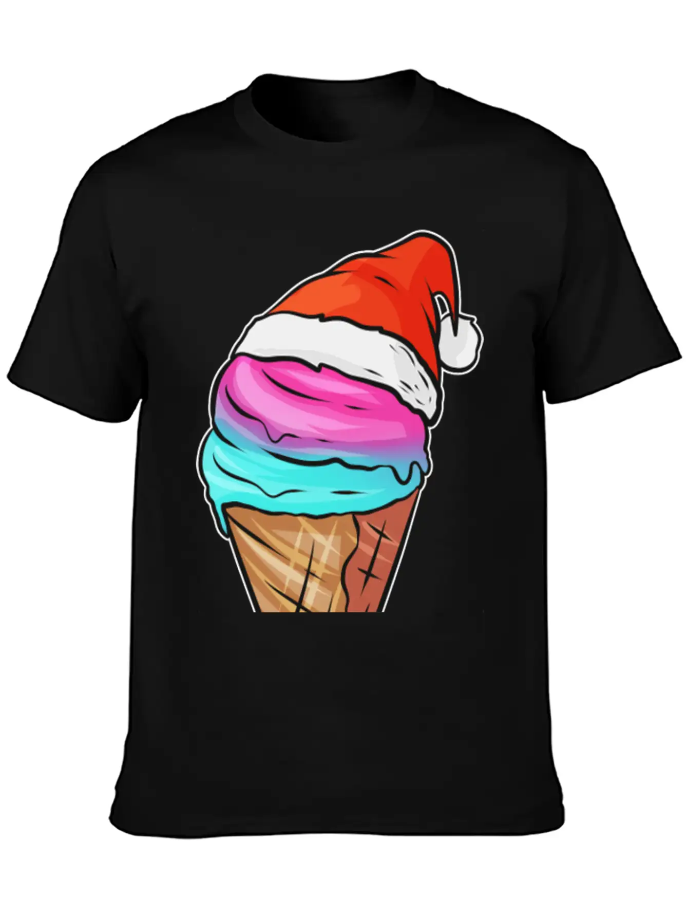 Ice Cream Cone With Ice Cream And Santas Hat For Breathable Graphic T-Shirt – Perfect For Casual Days