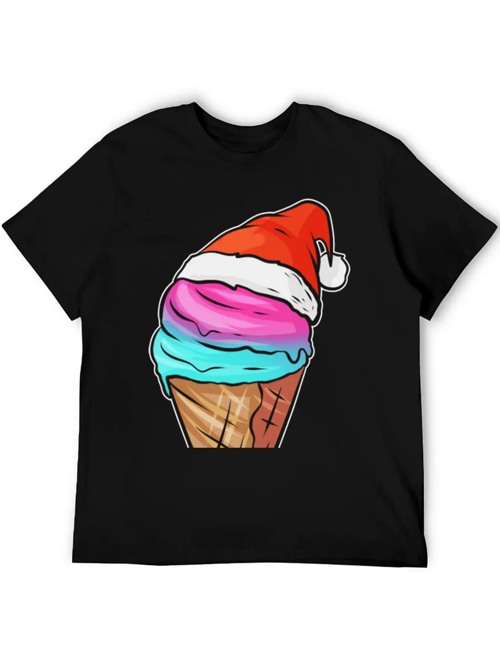 Ice Cream Cone With Ice Cream And Santas Hat For Breathable Graphic T-Shirt – Perfect For Casual Days