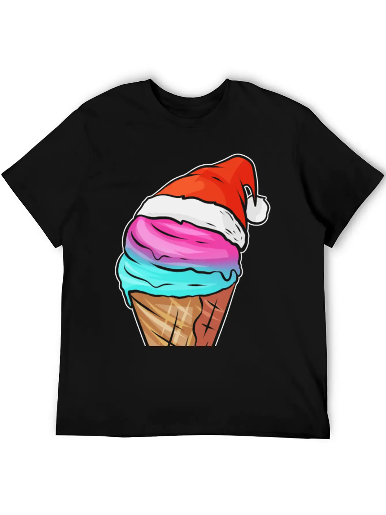 Ice Cream Cone With Ice Cream And Santas Hat For Breathable Graphic T-Shirt – Perfect For Casual Days