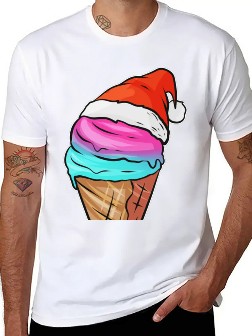 Ice Cream Cone With Ice Cream And Santas Hat For Breathable Graphic T-Shirt – Perfect For Casual Days