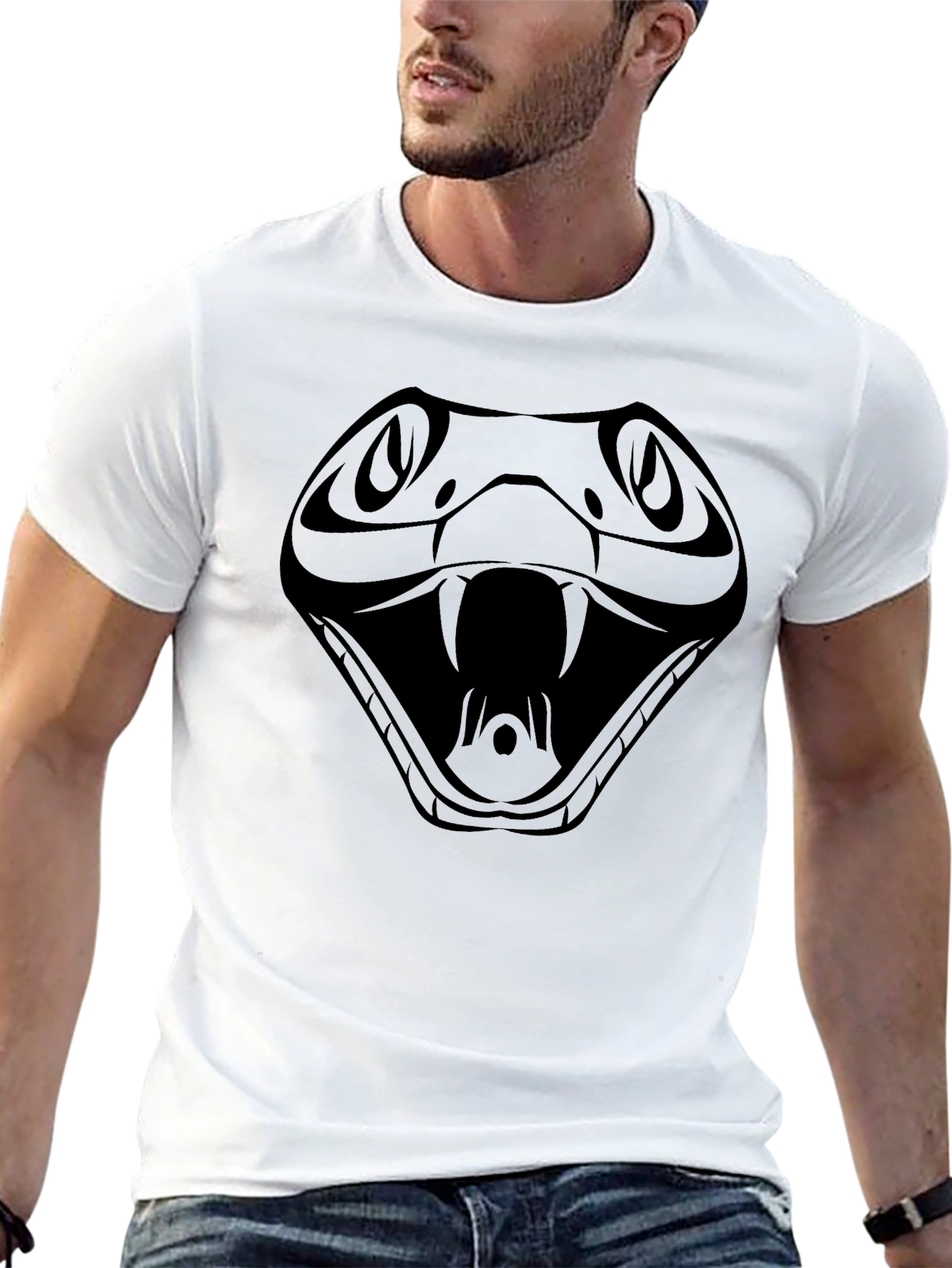 Mens Black T-Shirt with Snake Design