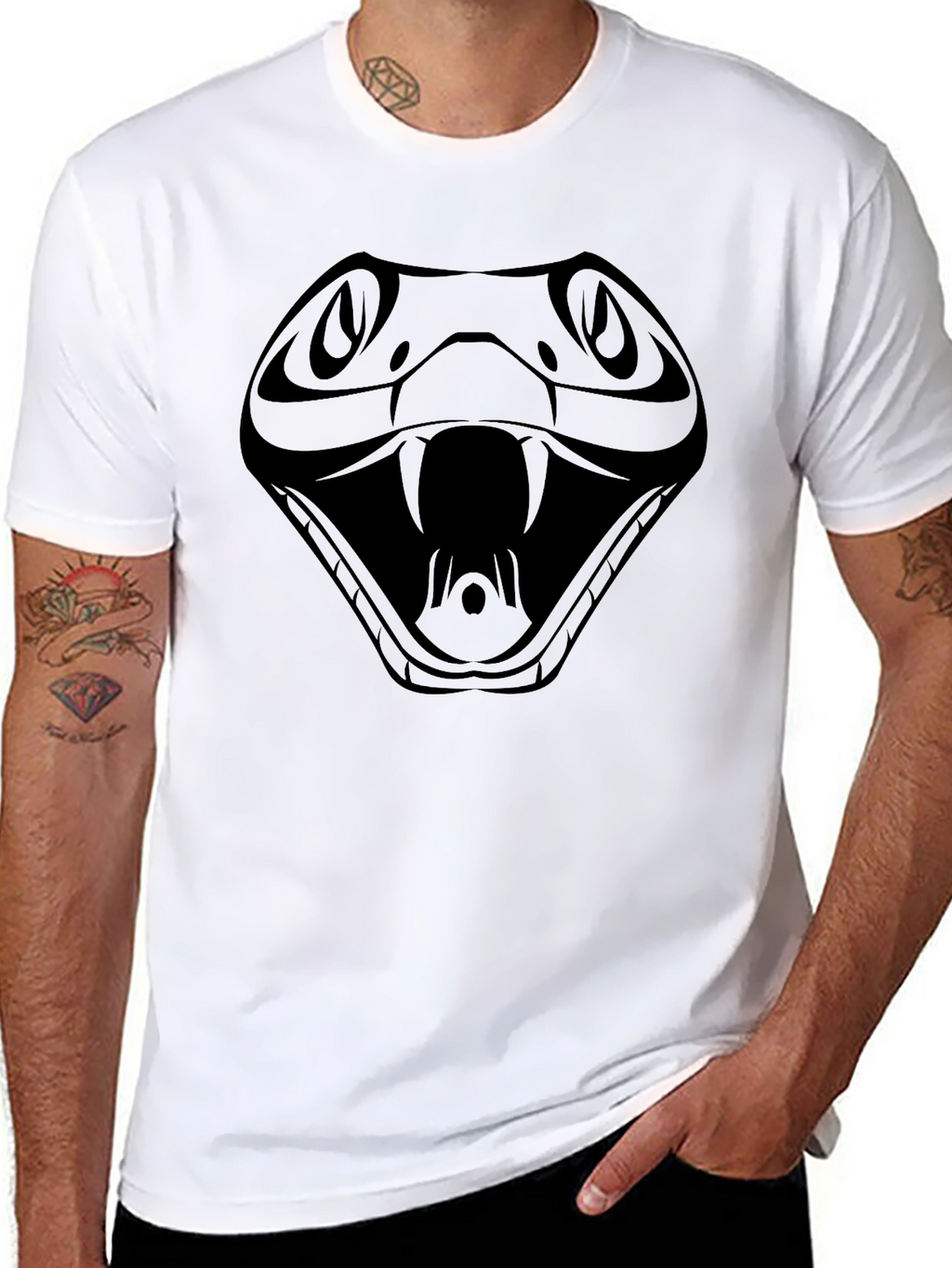 Mens Black T-Shirt with Snake Design