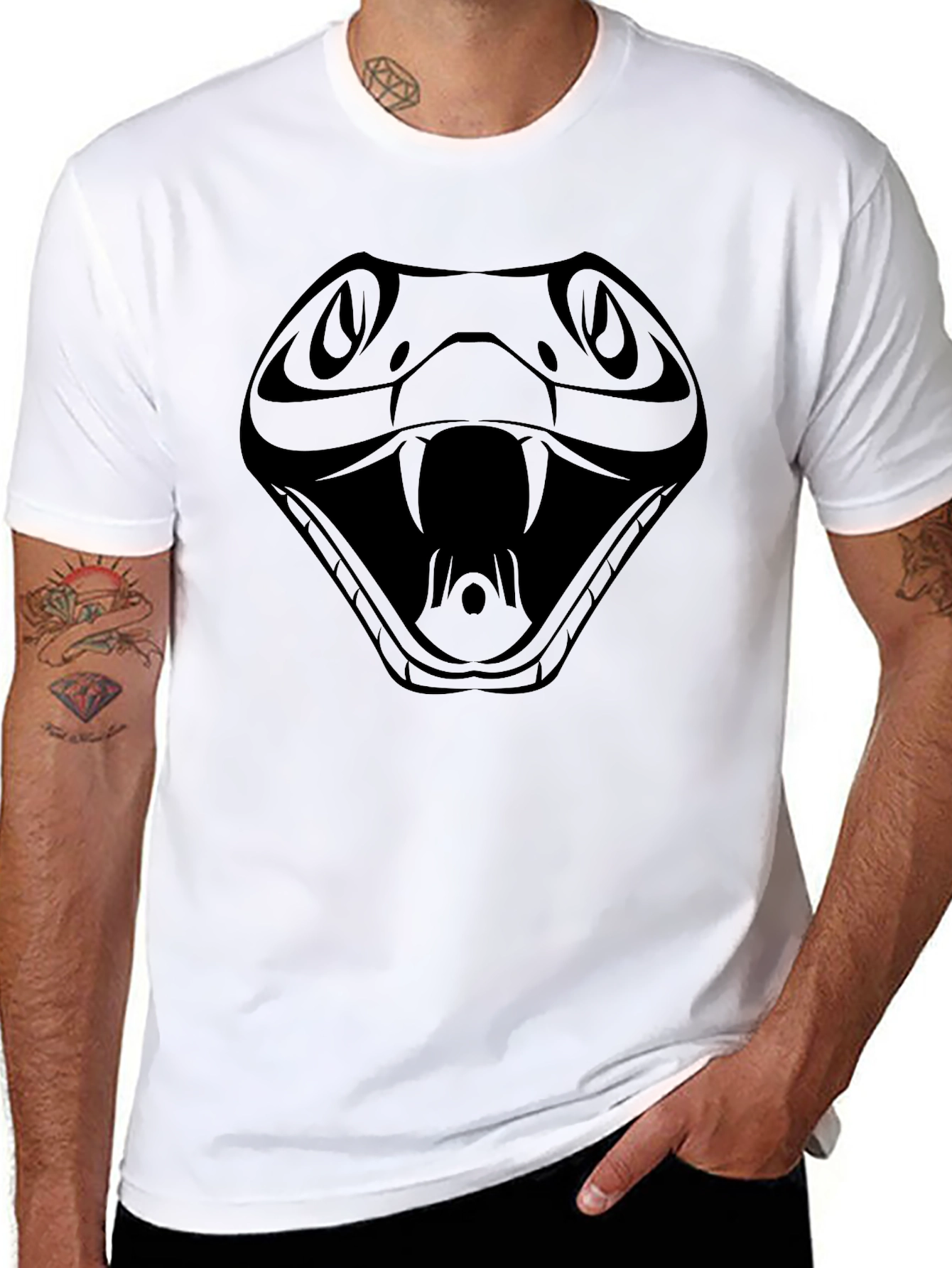 Mens Black T-Shirt with Snake Design