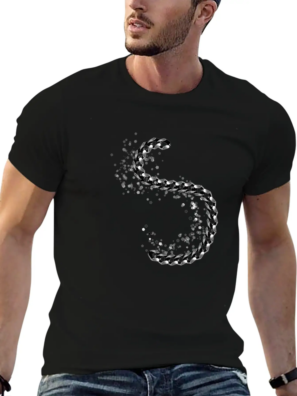 Icon Chain Metal Effect Silver Shiny Relaxed Everyday Tee – Lightweight And Durable Cotton