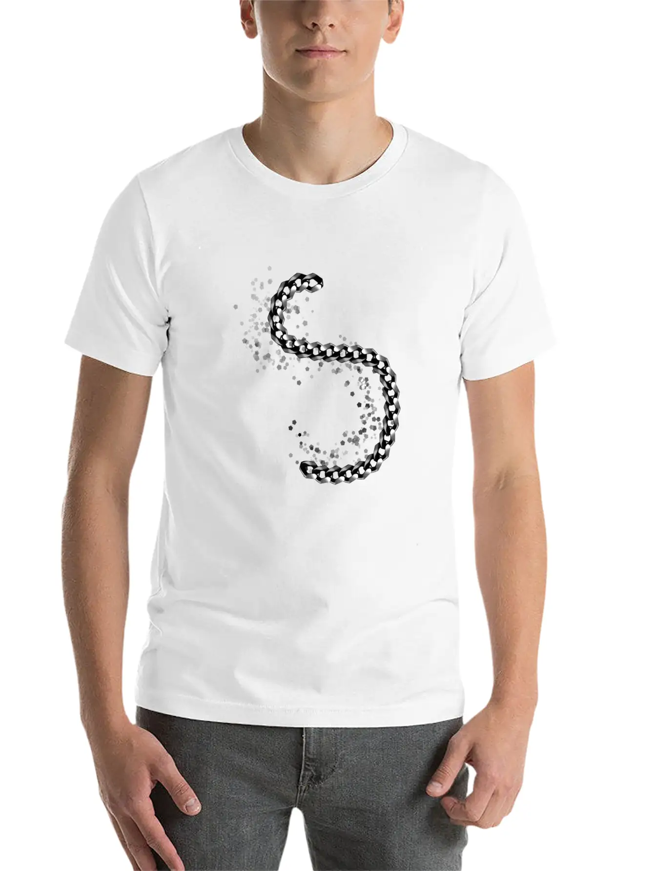 Icon Chain Metal Effect Silver Shiny Relaxed Everyday Tee – Lightweight And Durable Cotton