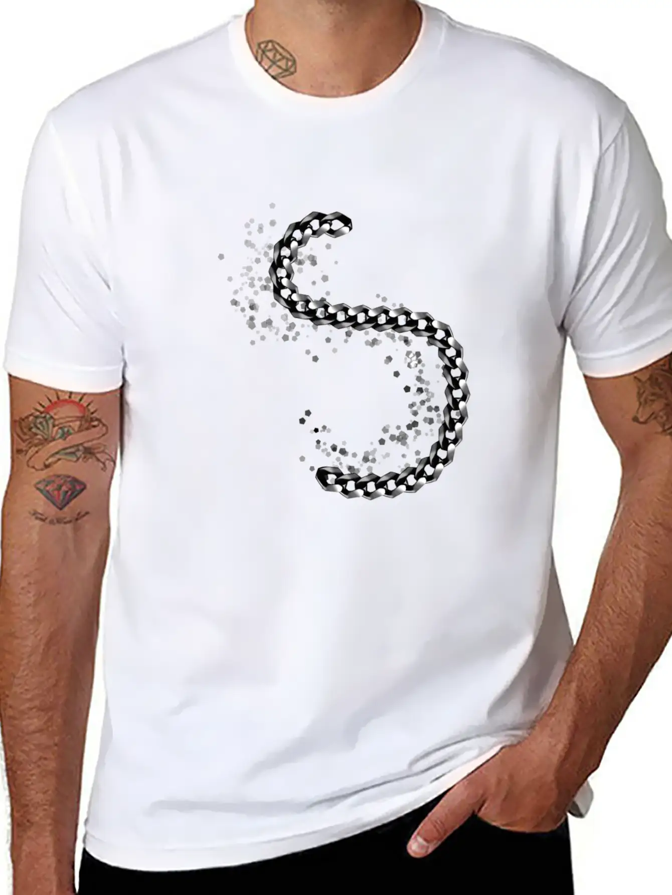Icon Chain Metal Effect Silver Shiny Relaxed Everyday Tee – Lightweight And Durable Cotton