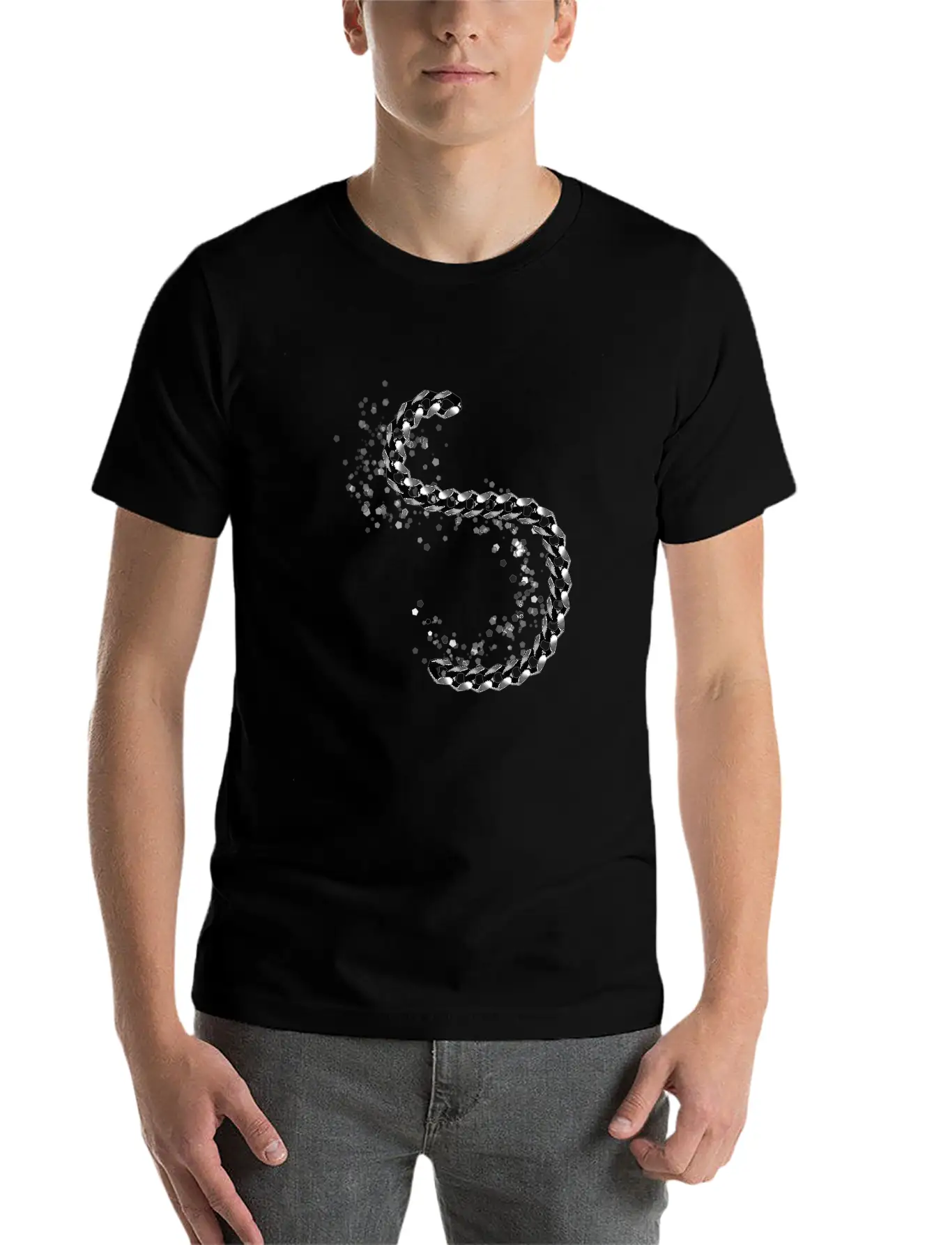 Icon Chain Metal Effect Silver Shiny Relaxed Everyday Tee – Lightweight And Durable Cotton