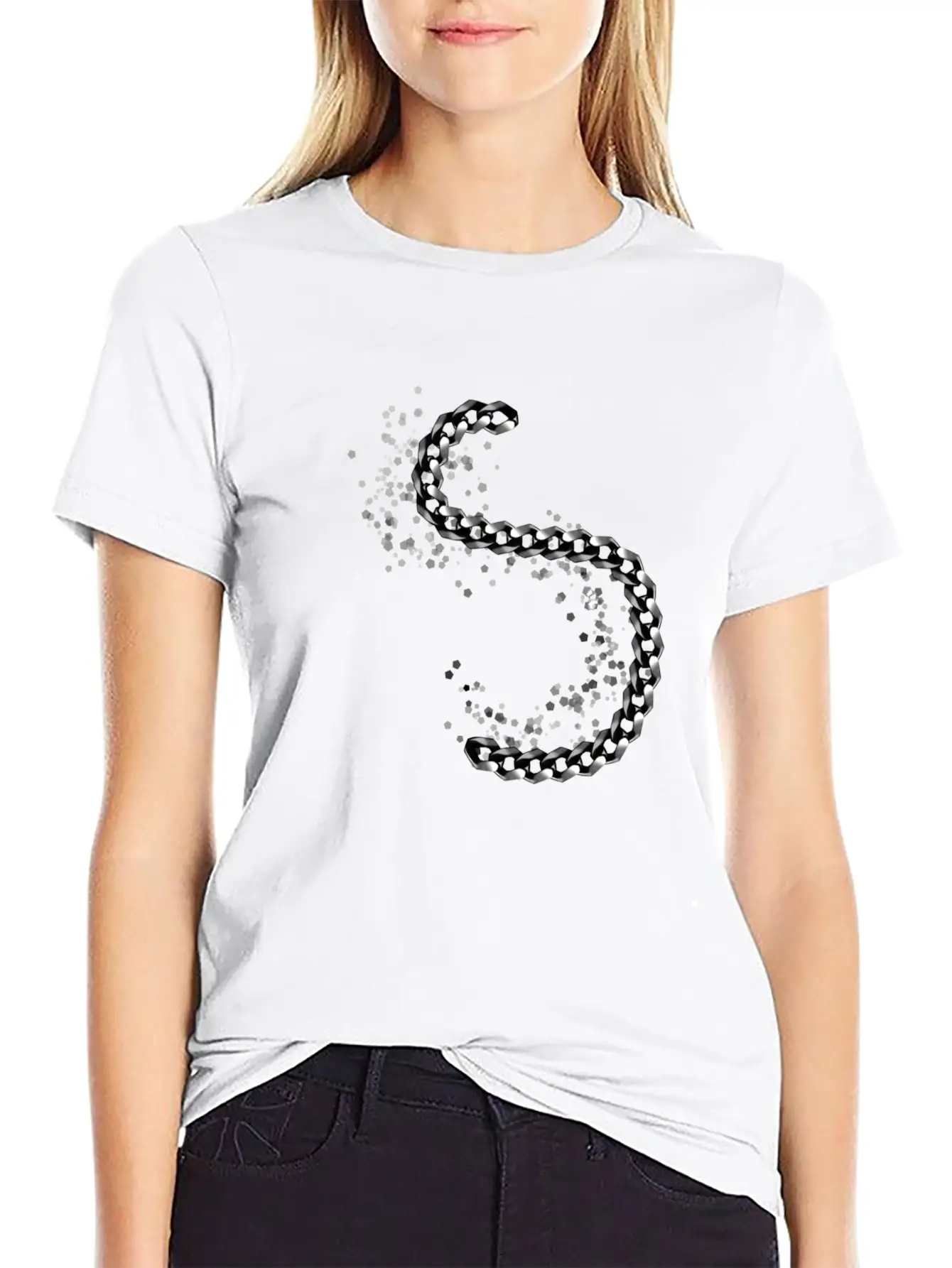 Icon Chain Metal Effect Silver Shiny Relaxed Everyday Tee – Lightweight And Durable Cotton