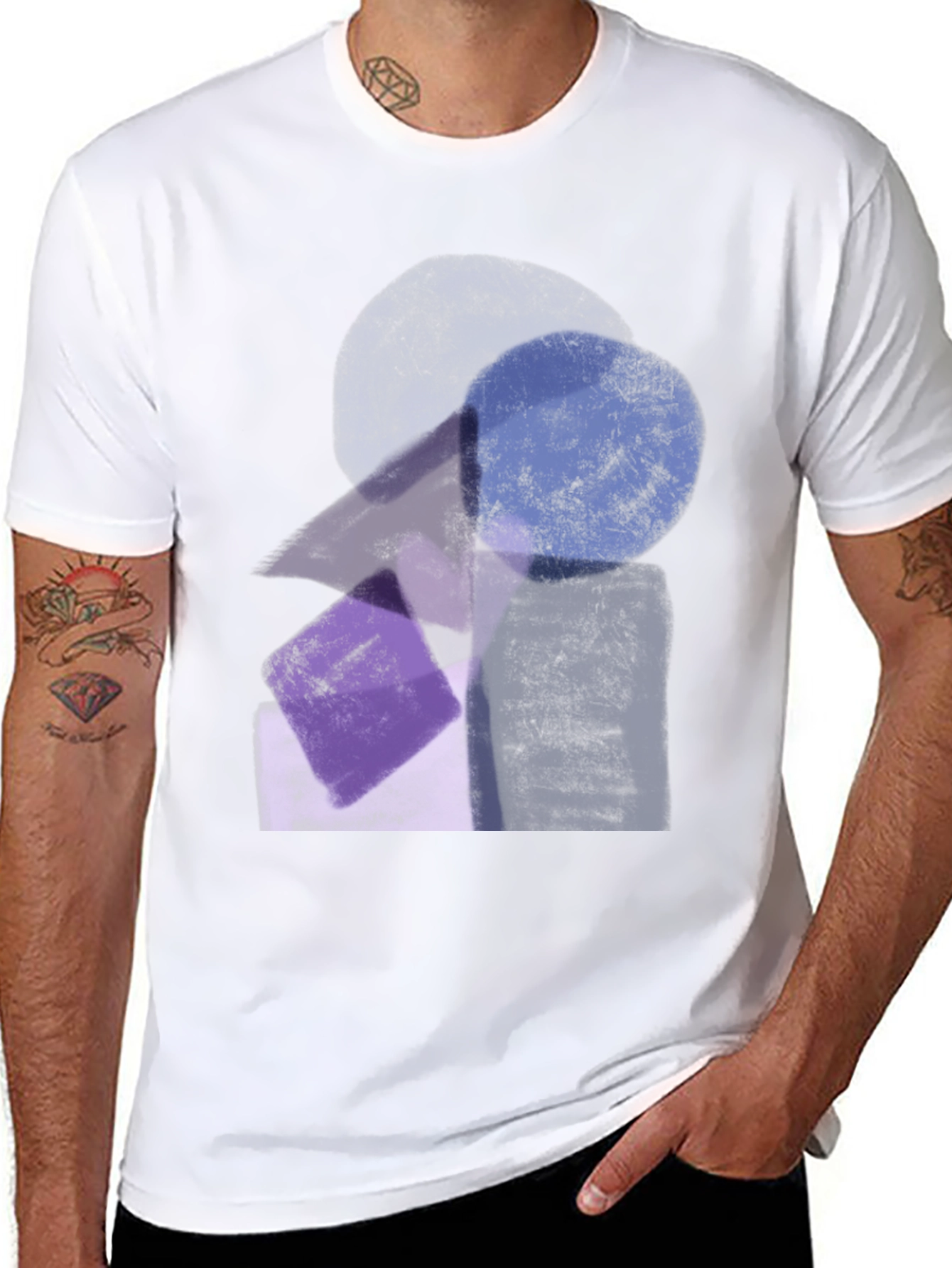 Abstract Geometric Print Black Crew Neck T-Shirt