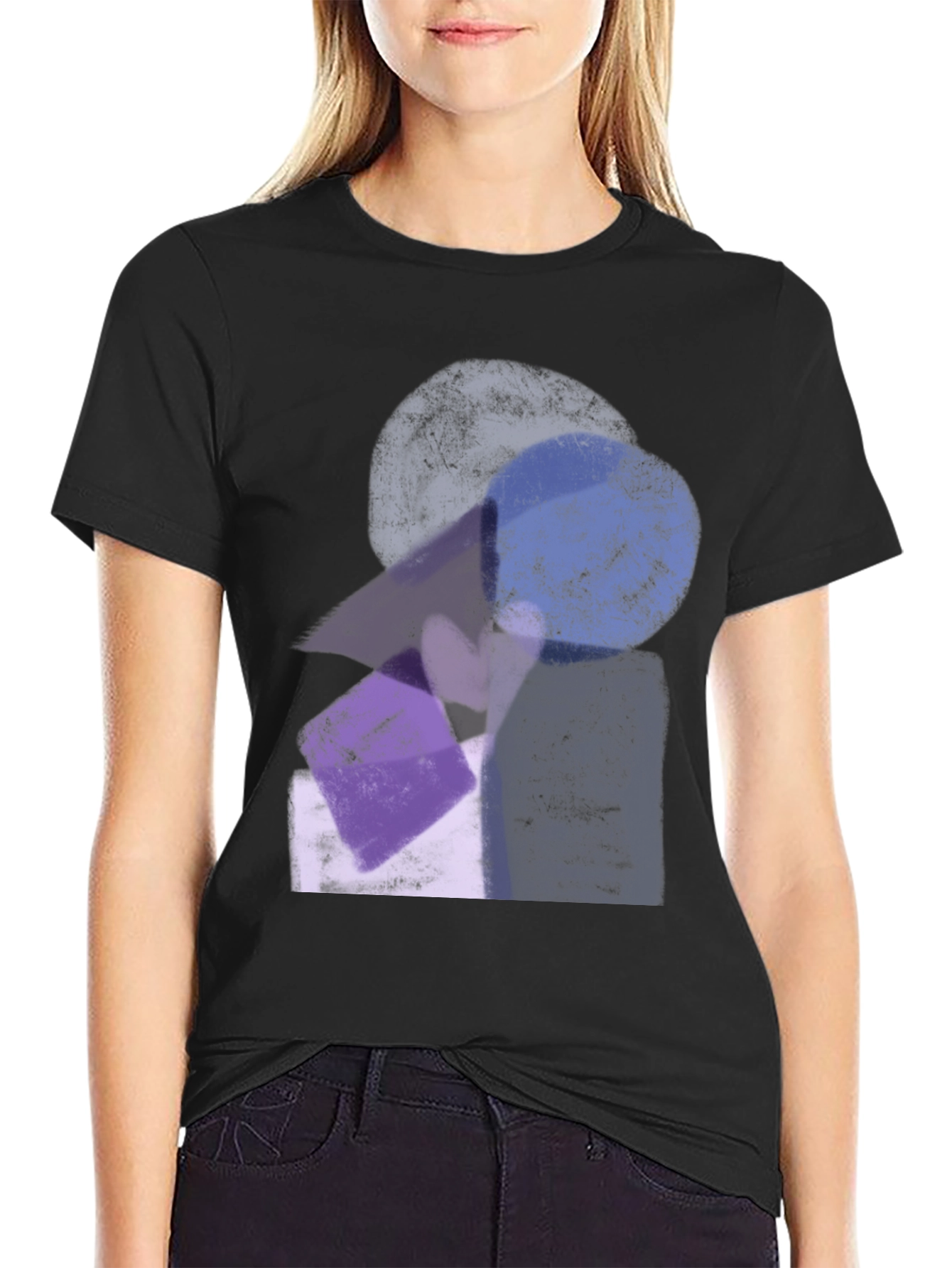 Abstract Geometric Print Black Crew Neck T-Shirt