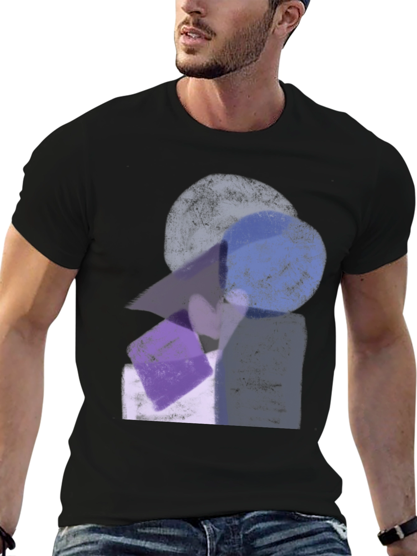 Abstract Geometric Print Black Crew Neck T-Shirt