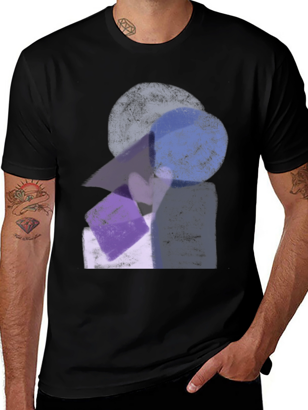 Abstract Geometric Print Black Crew Neck T-Shirt