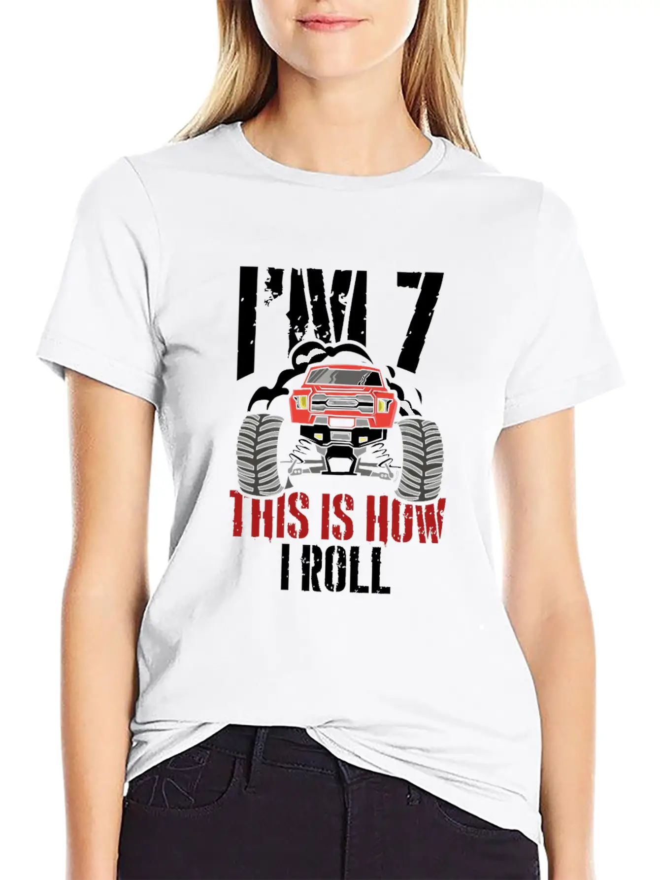 I'm 7 This Is How I Roll 7 Year Old Truck Racer Stylish Everyday T-Shirt – Unisex Basic Cotton Tee